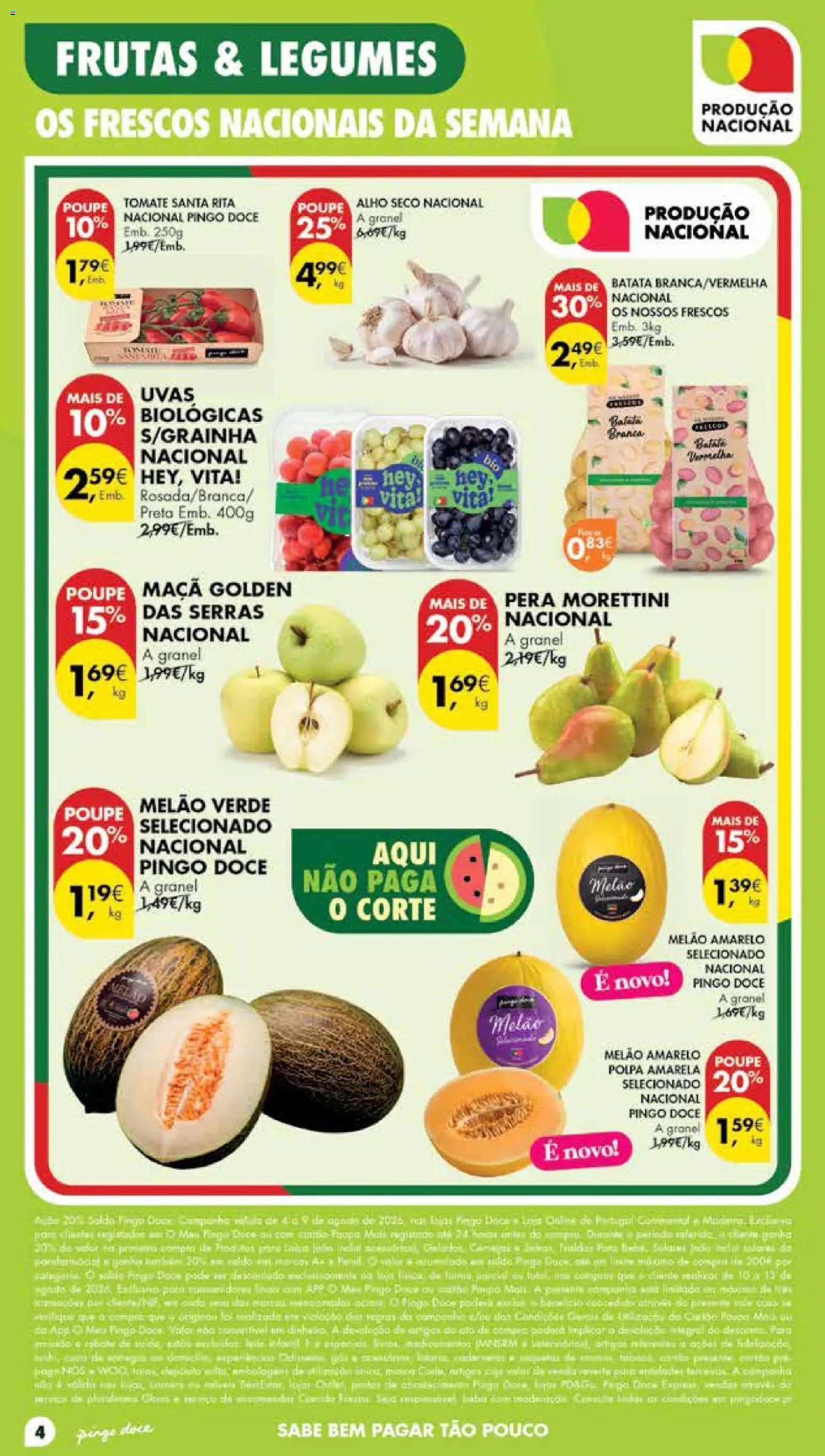 Pingo Doce Poupe Esta Semana Madeira │ válido de 04/08/2026 | Página: 4 | Produtos: Batata, Tomate, Melão, Uvas