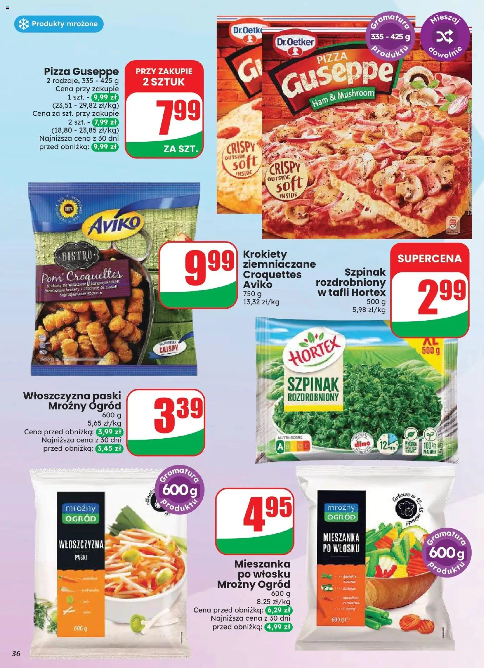 Dino gazetka od 12.08.2026 | Strona: 36 | Produkty: Włoszczyzna, Krokiety, Szpinak, Pizza