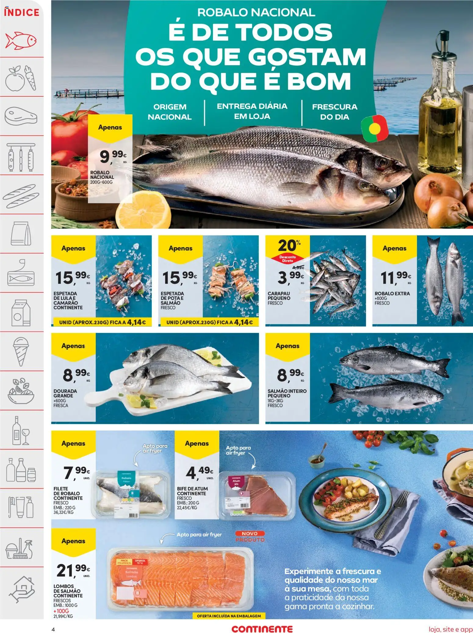 Continente folheto │ válido de 18/08/2026 | Página: 4 | Produtos: Dourada, Air fryer, Camarão, Salmão fresco