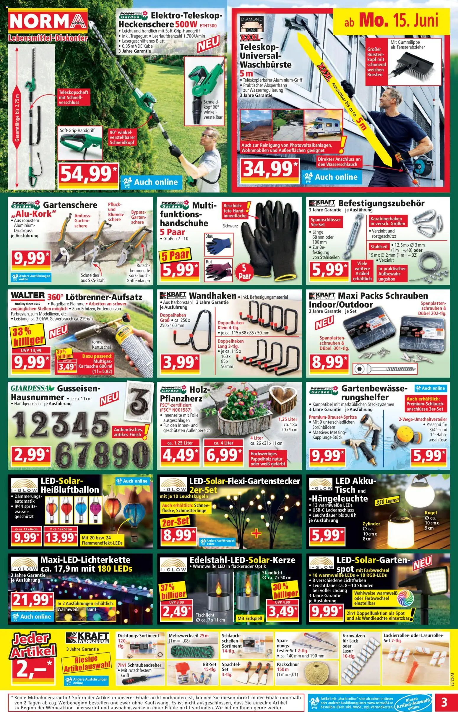 Norma Flugblatt gültig ab 15.06.2026 | Seite: 3 | Produkte: Wasser, Handschuhe, Kabel, Tisch