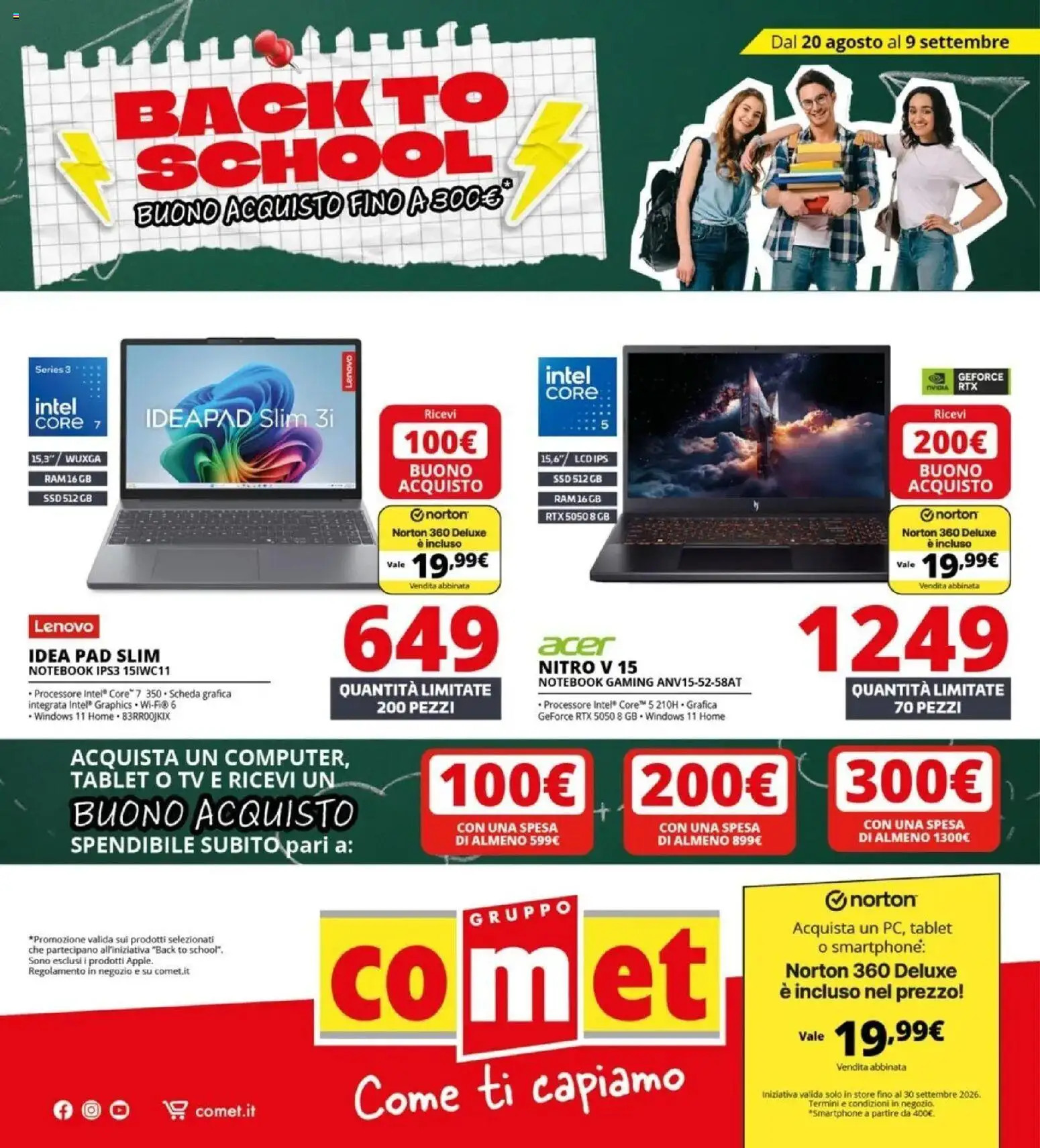 Nuovo Comet volantino Back to school dal 20/08/2026 > offerte anteprima 🛍️ | Pagina: 1 | Prodotti: Notebook, Smartphone, Tablet, TV
