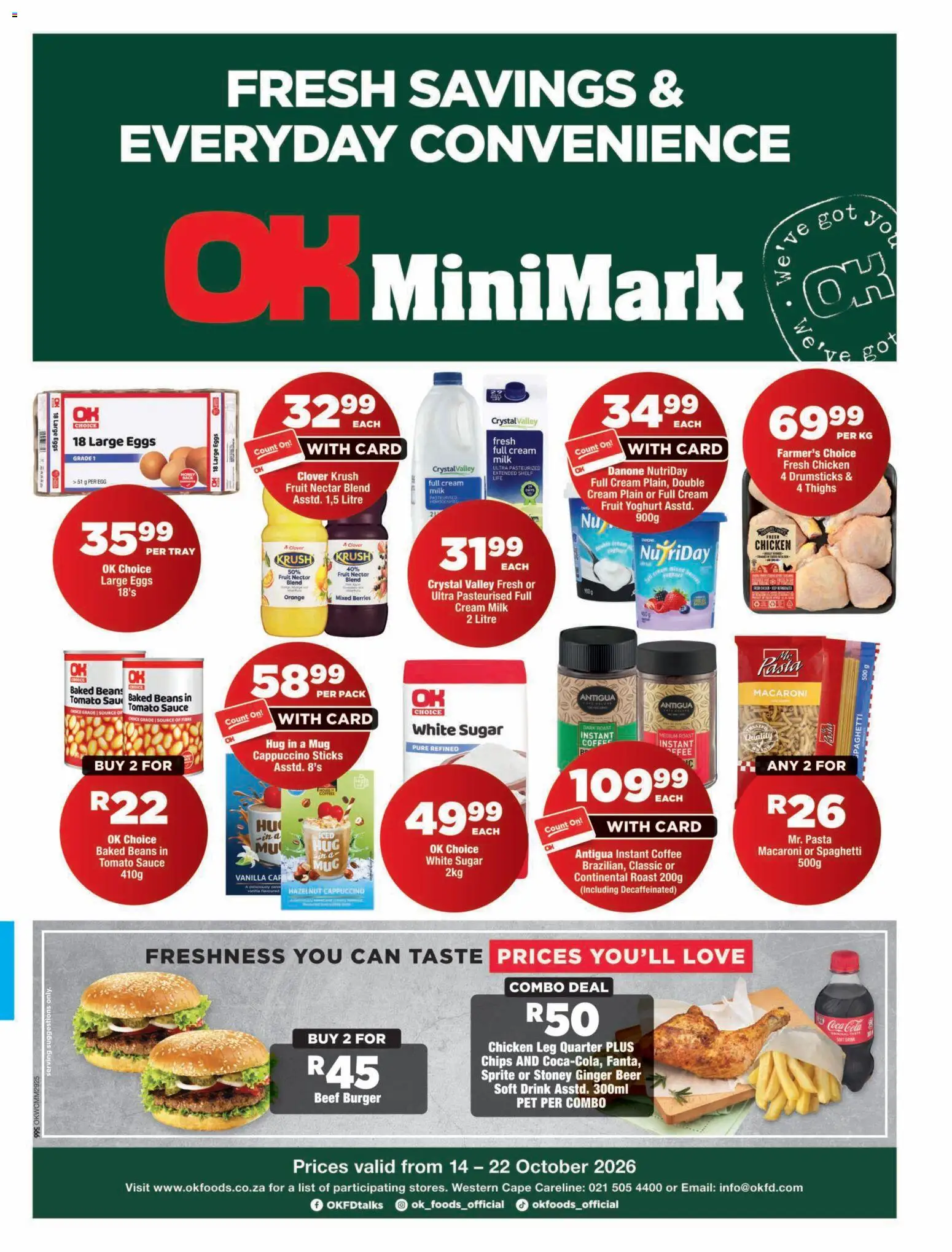 New OK Foods catalogue – valid from 14/10/2026 | Page: 1 | Products: Baked beans, Thighs, Beef, Sugar