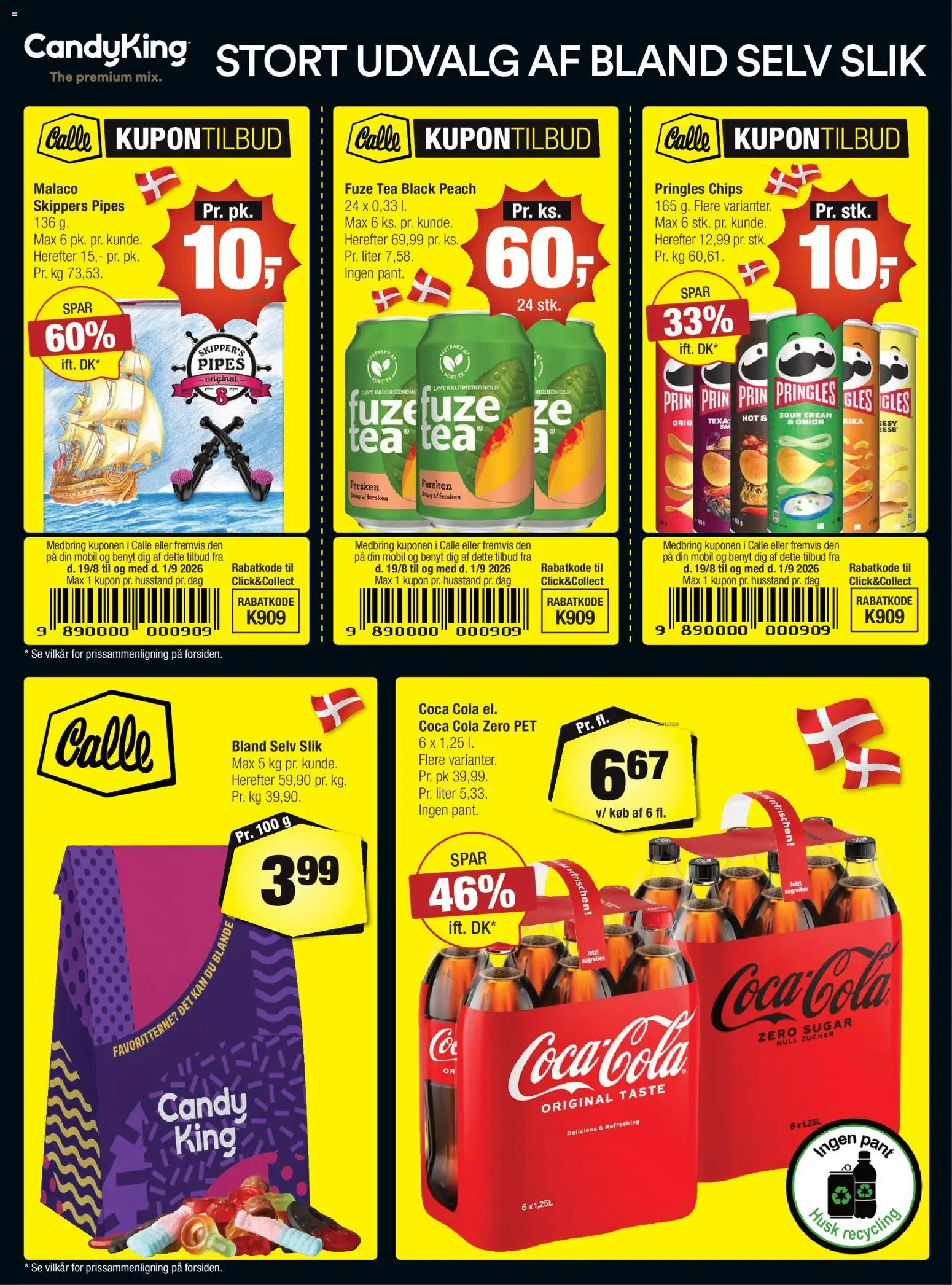 Calle tilbudsavis – gyldig fra 19/08/2026 | Side: 1 | Produkter: Coca Cola, Slik, Coca Cola Zero, Cola