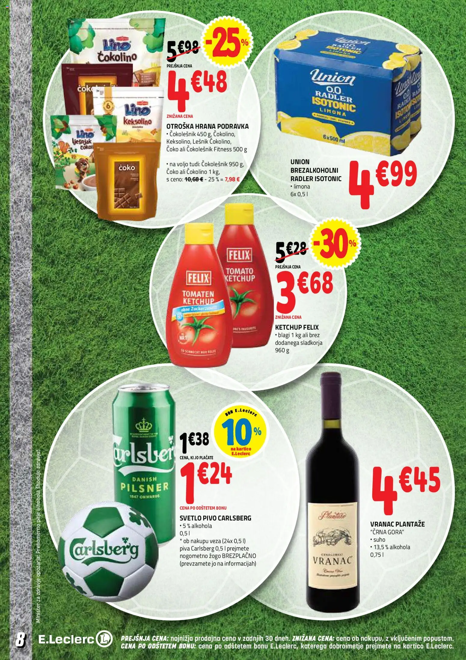 Novi E.leclerc katalog ponudbe – veljaven od 17.06.2026 | Stran: 8 | Izdelki: Čokolino, Radler, Pivo, Limona