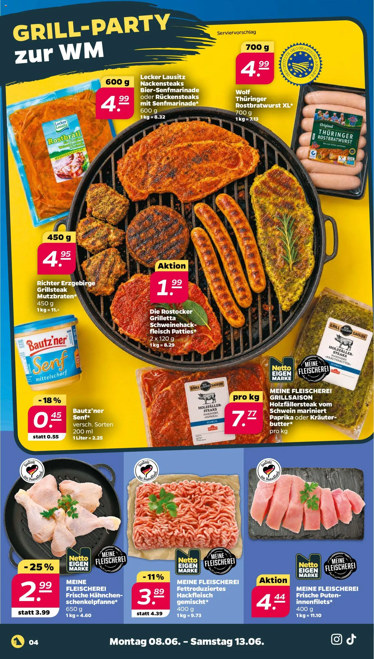 Netto Prospekt – gültig ab 08.06.2026 | Seite: 4 | Produkte: Nackensteaks, Grill, Hahnchen, Paprika