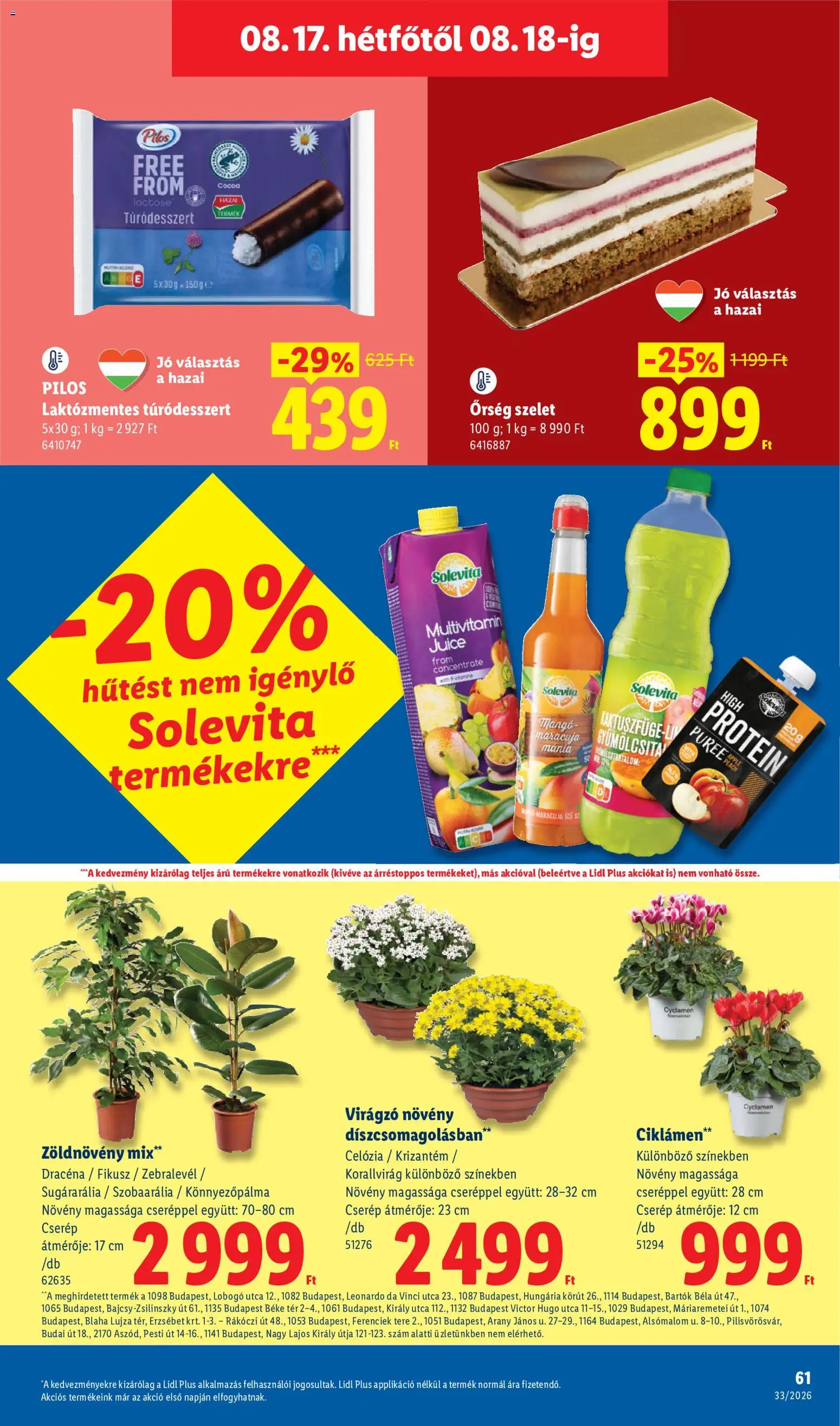 Lidl akciós ujság - amely érvényes a következő dátumtól: 2026.08.13. | Oldal: 61 | Termékek: Solevita, Túródesszert, Multivitamin, Free From