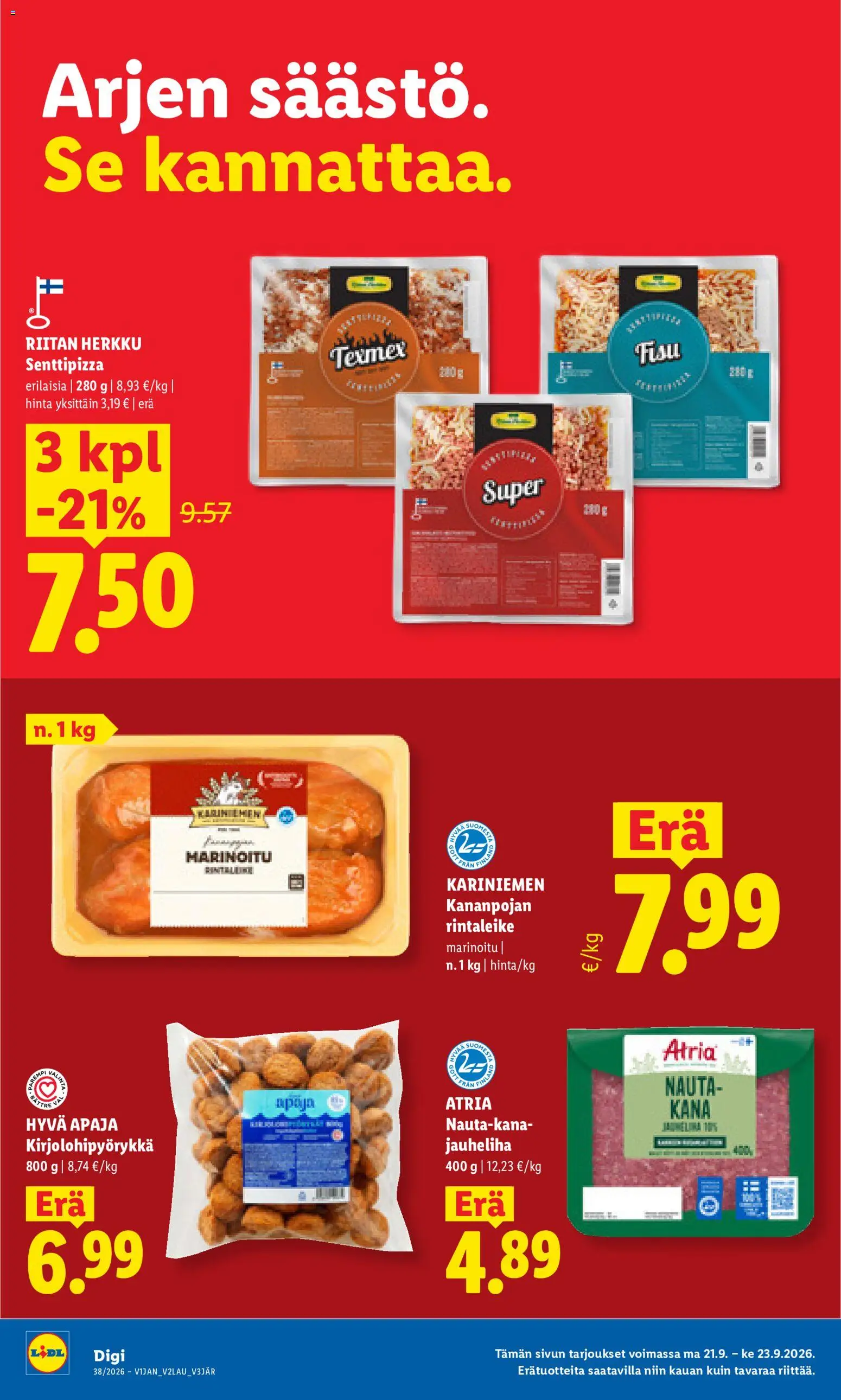 Lidl tarjoukset - Tampere – voimassa 21/09/2026 alkaen | Sivu: 4 | Tuotteet: Jauheliha, Kana, Pizza