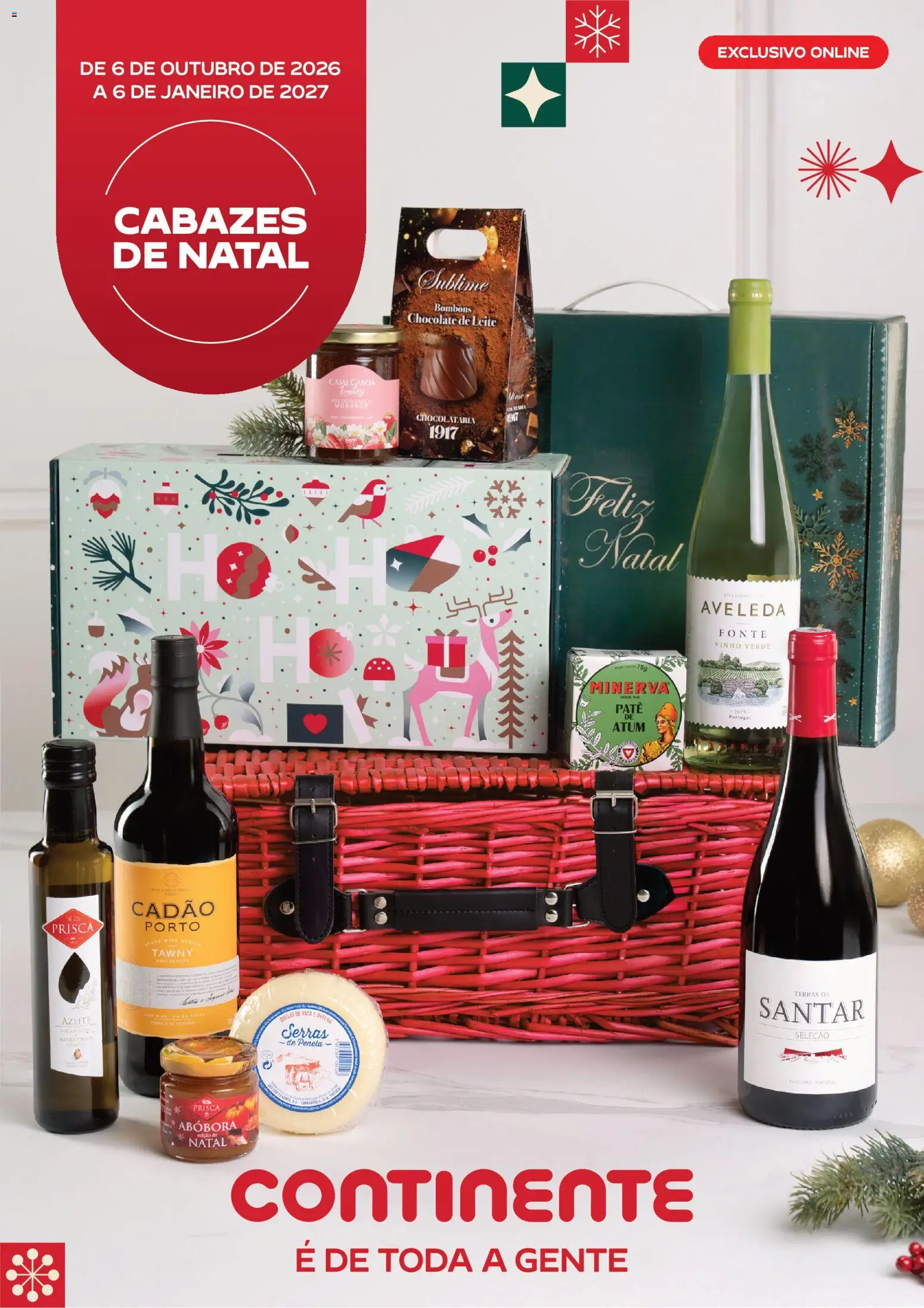 Continente Cabazes de Natal │ válido de 06/10/2026 | Página: 1 | Produtos: Atum, Leite, Queijo, Vinho