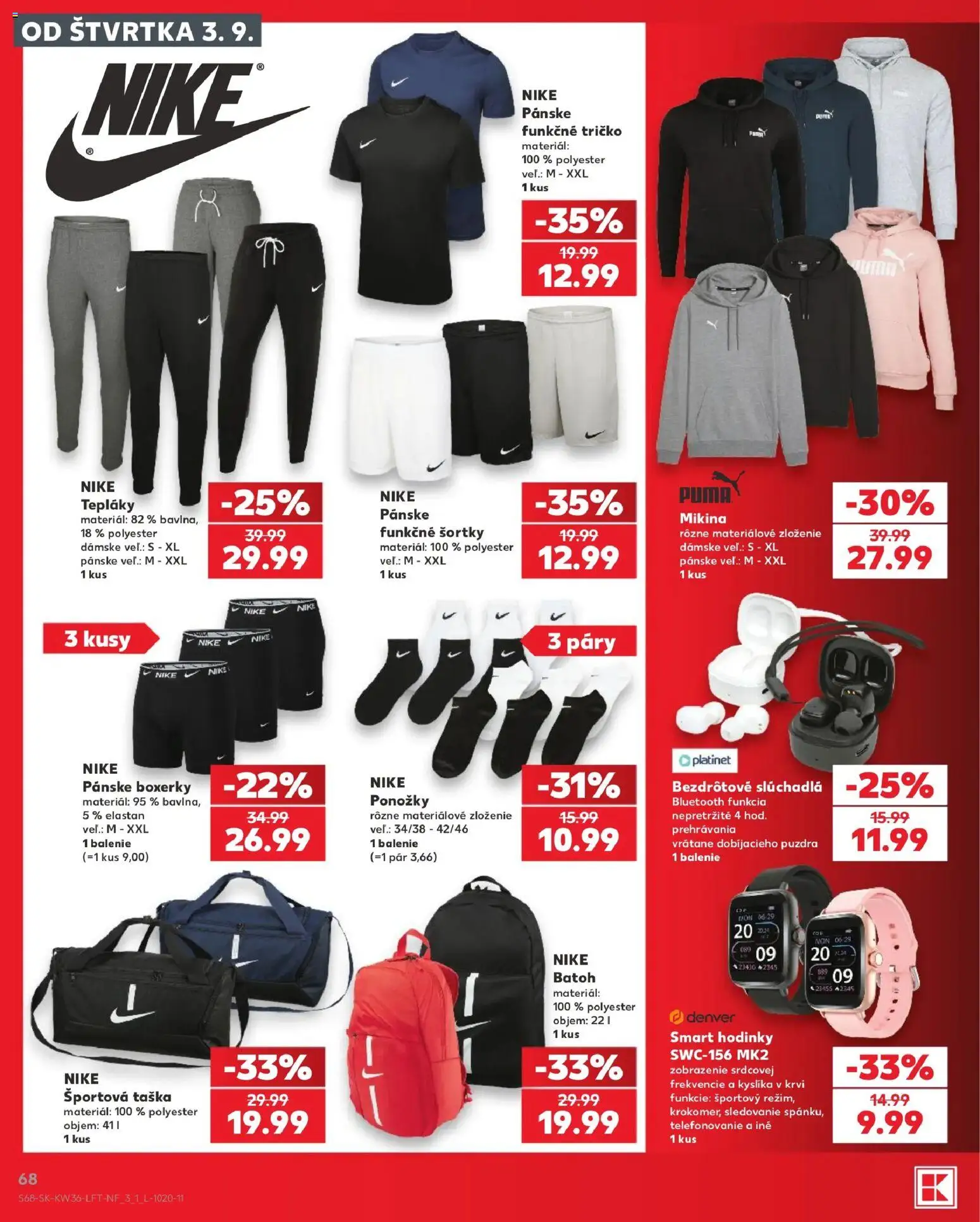 Kaufland SK akciós ujság - amely érvényes a következő dátumtól: 2026.09.03. | Oldal: 68 | Termékek: Táska, Nike