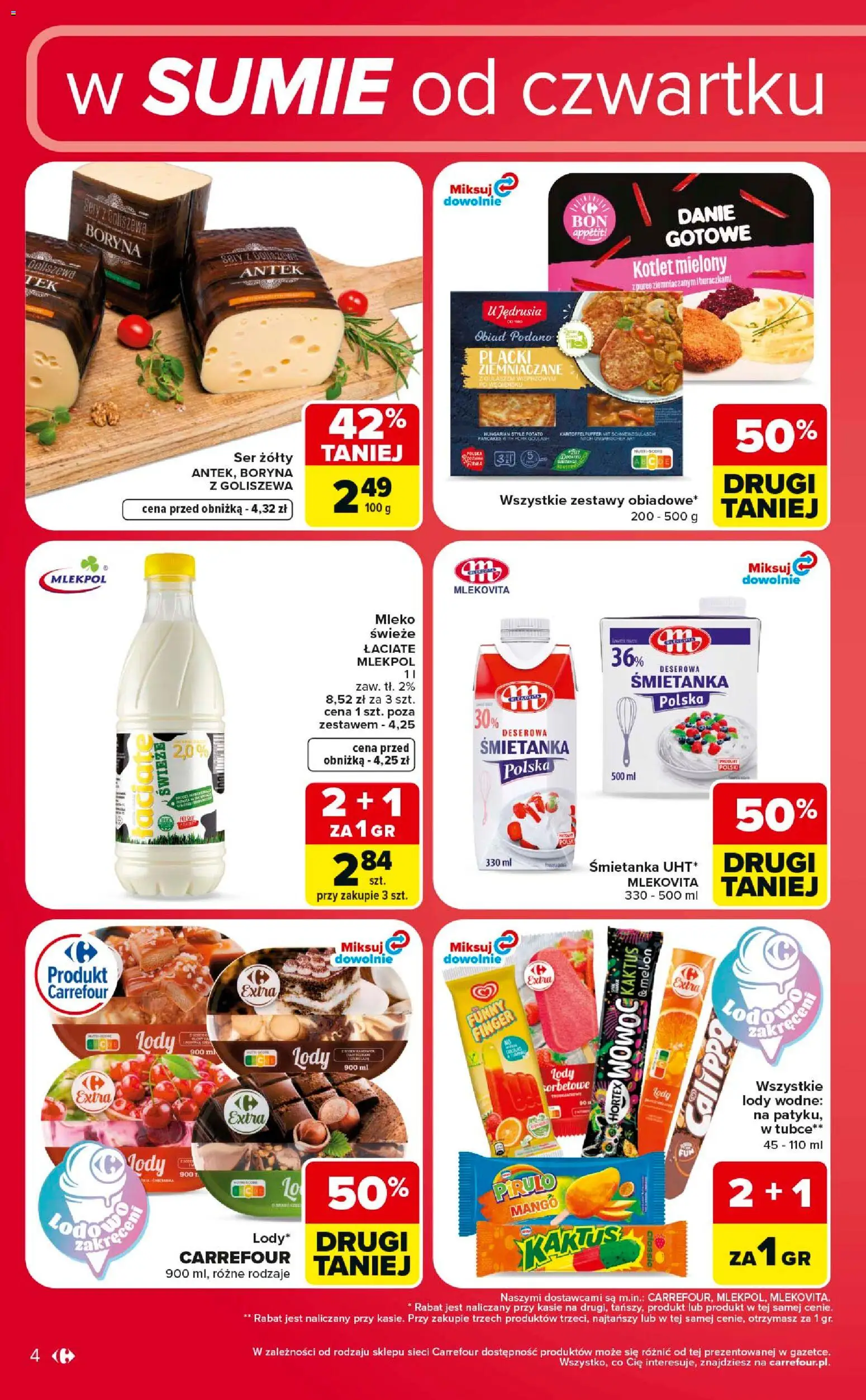 Carrefour gazetka - Weekend okazji od 09.07.2026 | Strona: 4 | Produkty: Ser żółty, Sery, Mleko, Pancakes