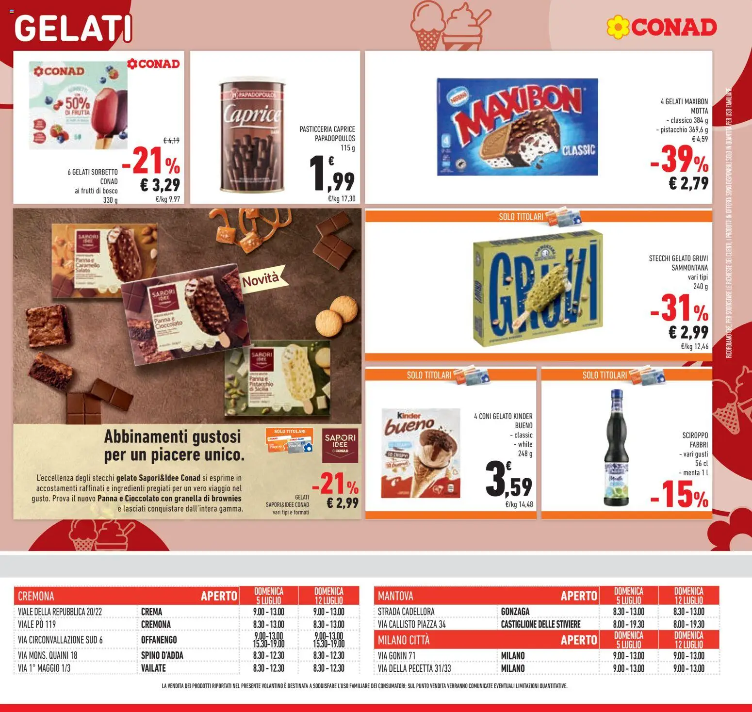 Volantino Conad del 01/07/2026 | Pagina: 23 | Prodotti: Panna, Gelato, Sorbetto, Menta
