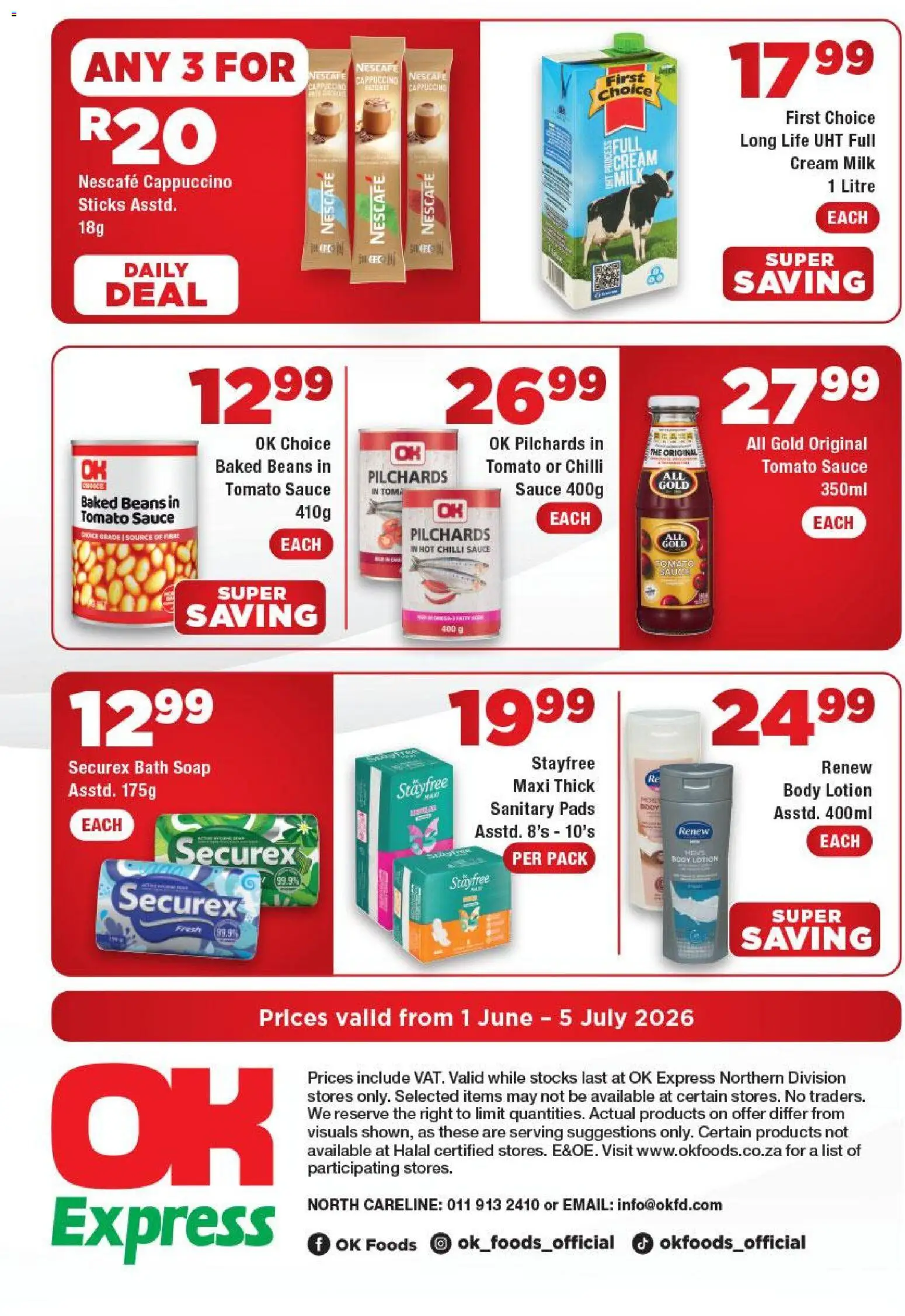 New OK Foods catalogue – valid from 01.06.2026 | Page: 4 | Products: Baked beans, Bath, Tomato sauce, Soap