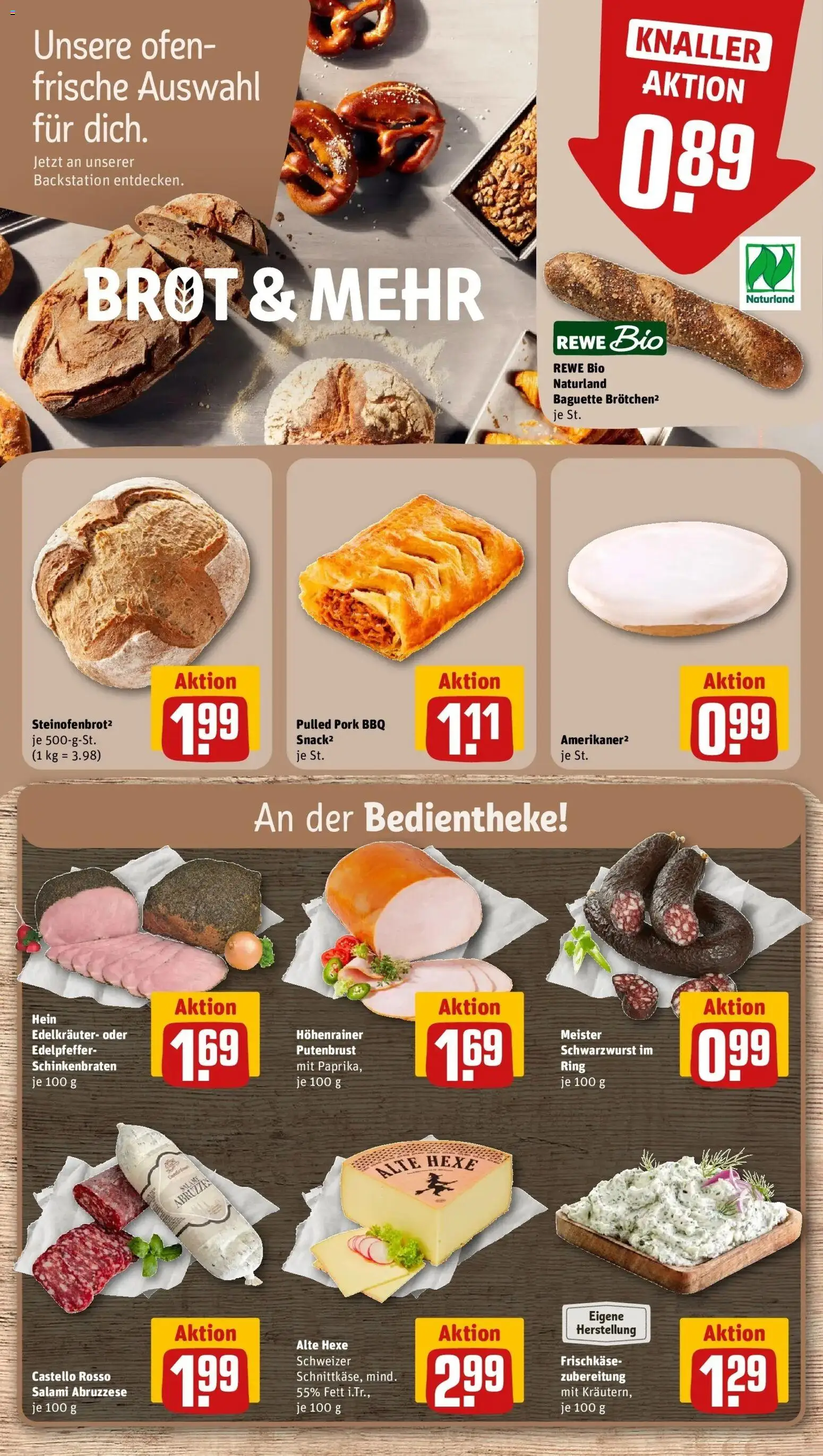 REWE Prospekt ab 26.10.2026 zum Blättern » Angebote | Seite: 10 | Produkte: Putenbrust, Brot, Salami, Frischkase