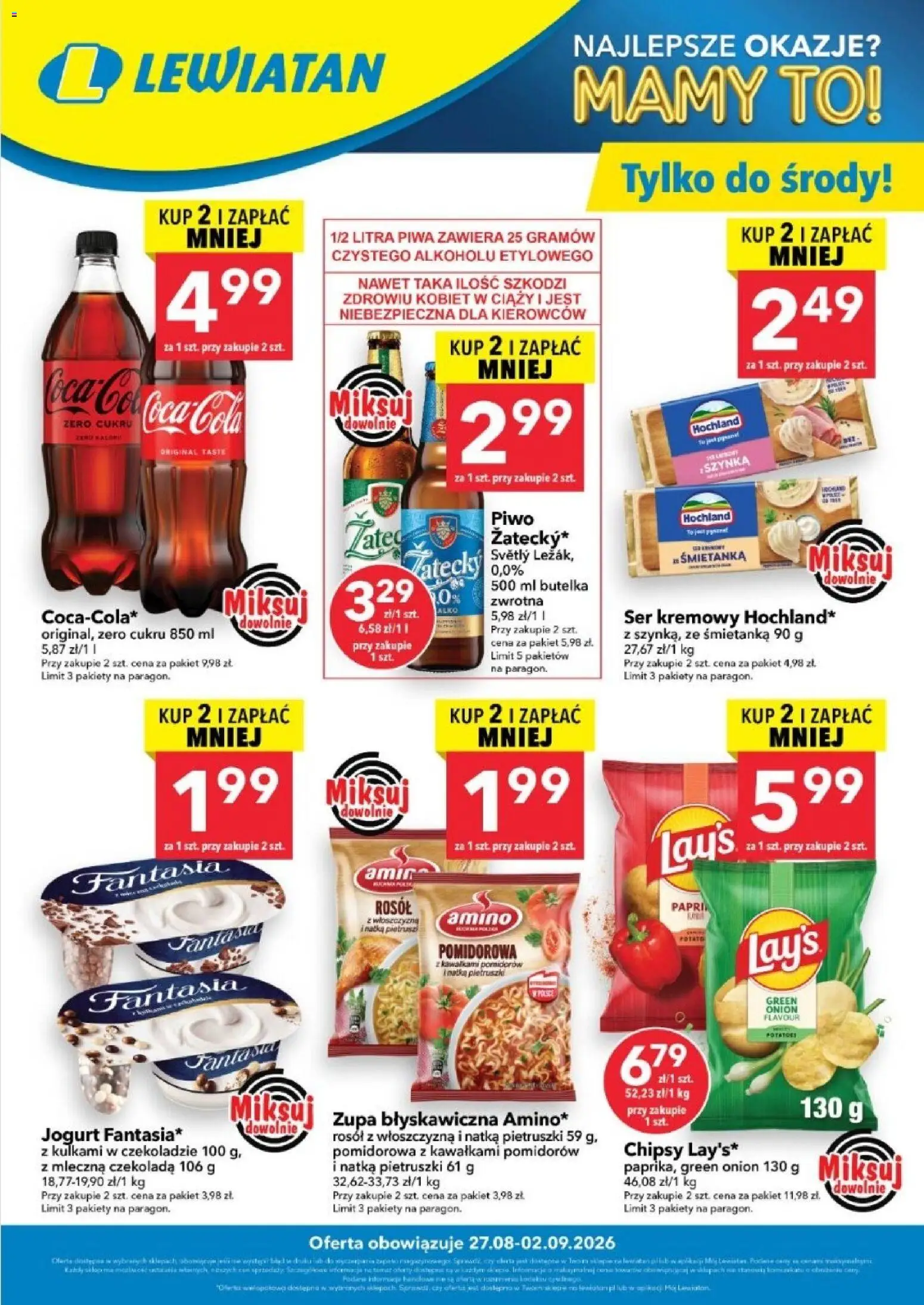 Lewiatan gazetka - W wielopakach taniej od 27.08.2026 | Strona: 1 | Produkty: Chipsy, Coca cola, Czekolada, Piwo