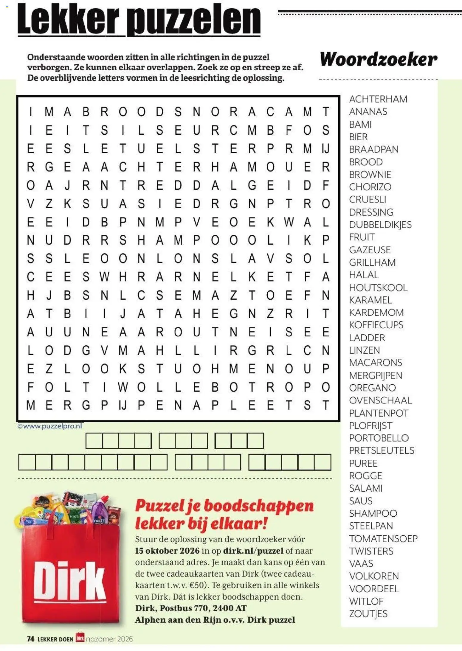 {H1} | Pagina: 74 | Producten: Puzzel, Bier, Fruit, Houtskool