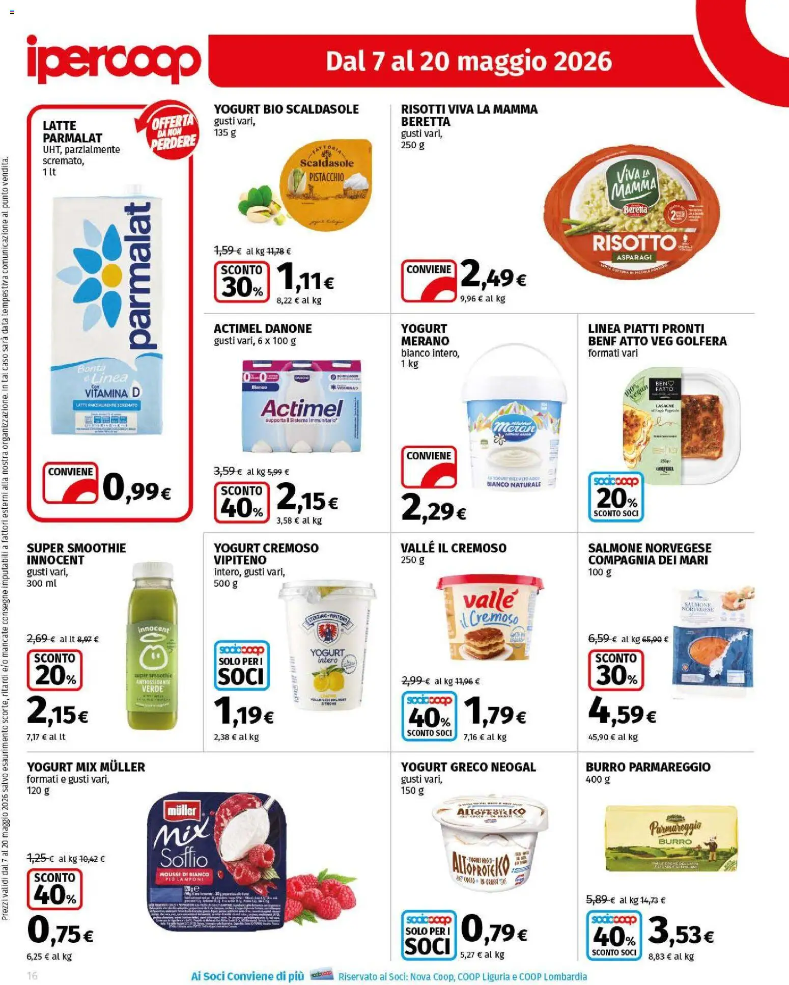 Volantino Ipercoop del 07.05.2026 | Pagina: 16 | Prodotti: Yogurt greco, Yogurt, Salmone, Asparagi