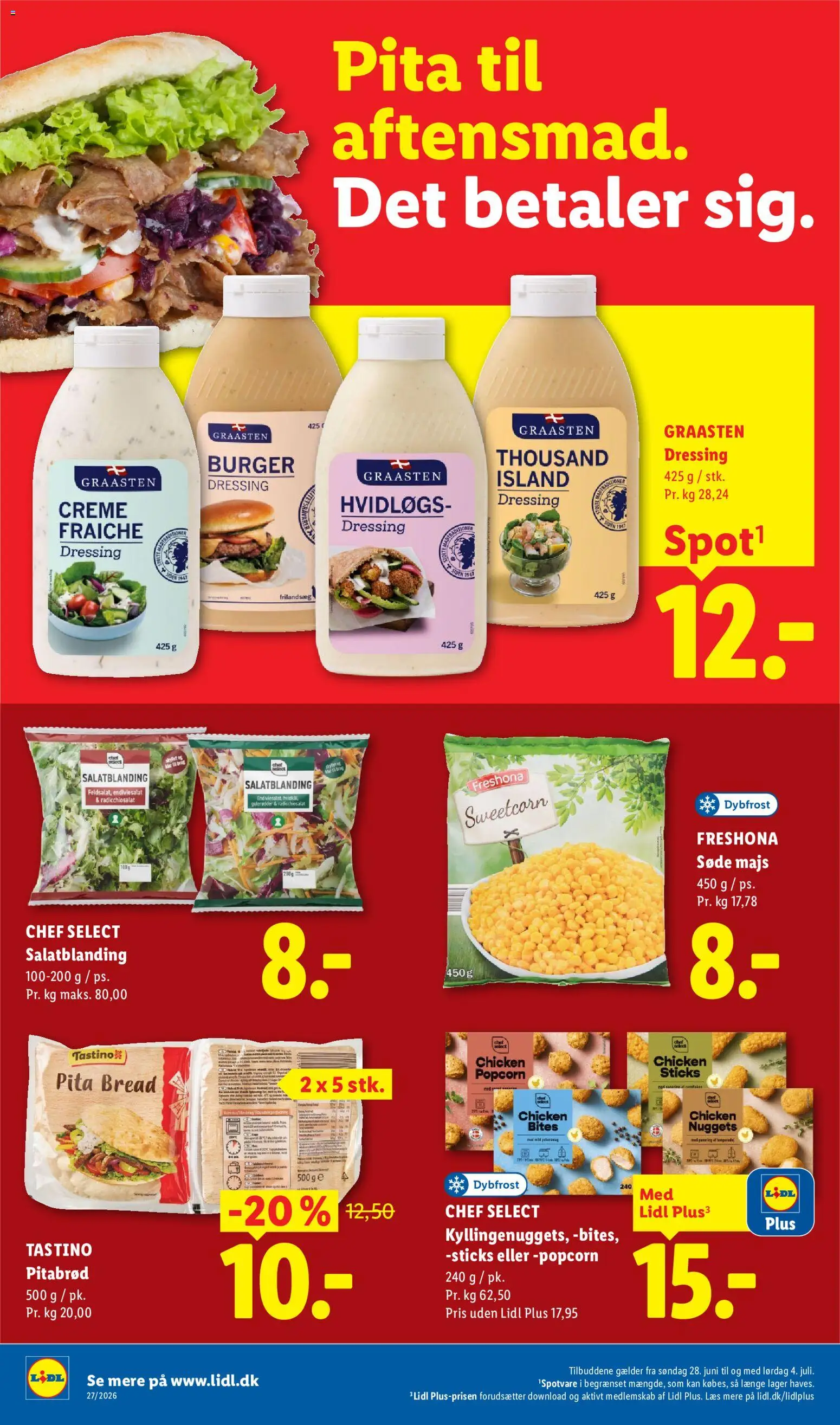 Lidl tilbudsavis – gyldig fra 28/06/2026 | Side: 6 | Produkter: Pitabrød, Creme fraiche, Dressing, Majs