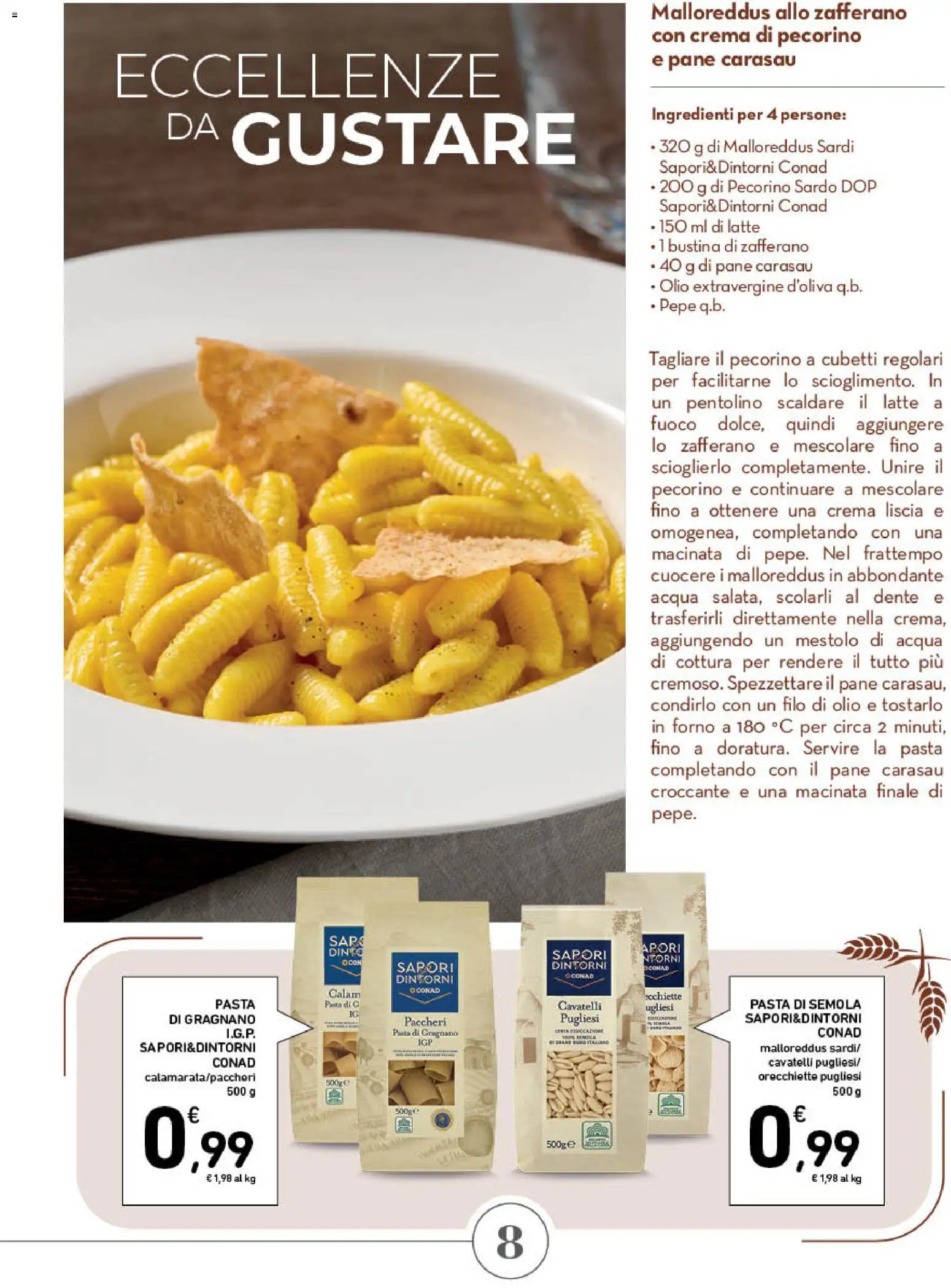 Volantino Spazio Conad del 01/07/2026 | Pagina: 8 | Prodotti: Acqua, Olio, Orecchiette, Pecorino