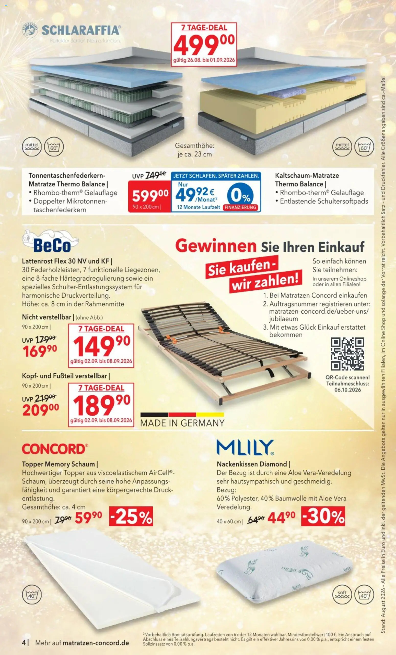 Matratzen Concord Prospekt – gültig ab 26.08.2026 | Seite: 4 | Produkte: Matratze, Lattenrost, Topper