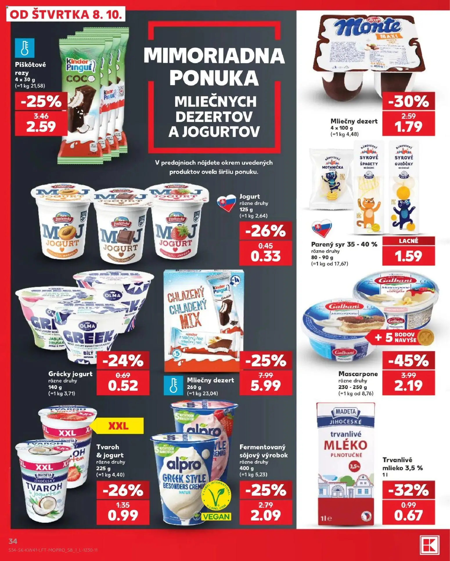 Nové Kaufland akcie – leták je platný od 08.10.2026 | Strana: 34 | Produkty: Jogurt, Kinder, Dezert, Alpro