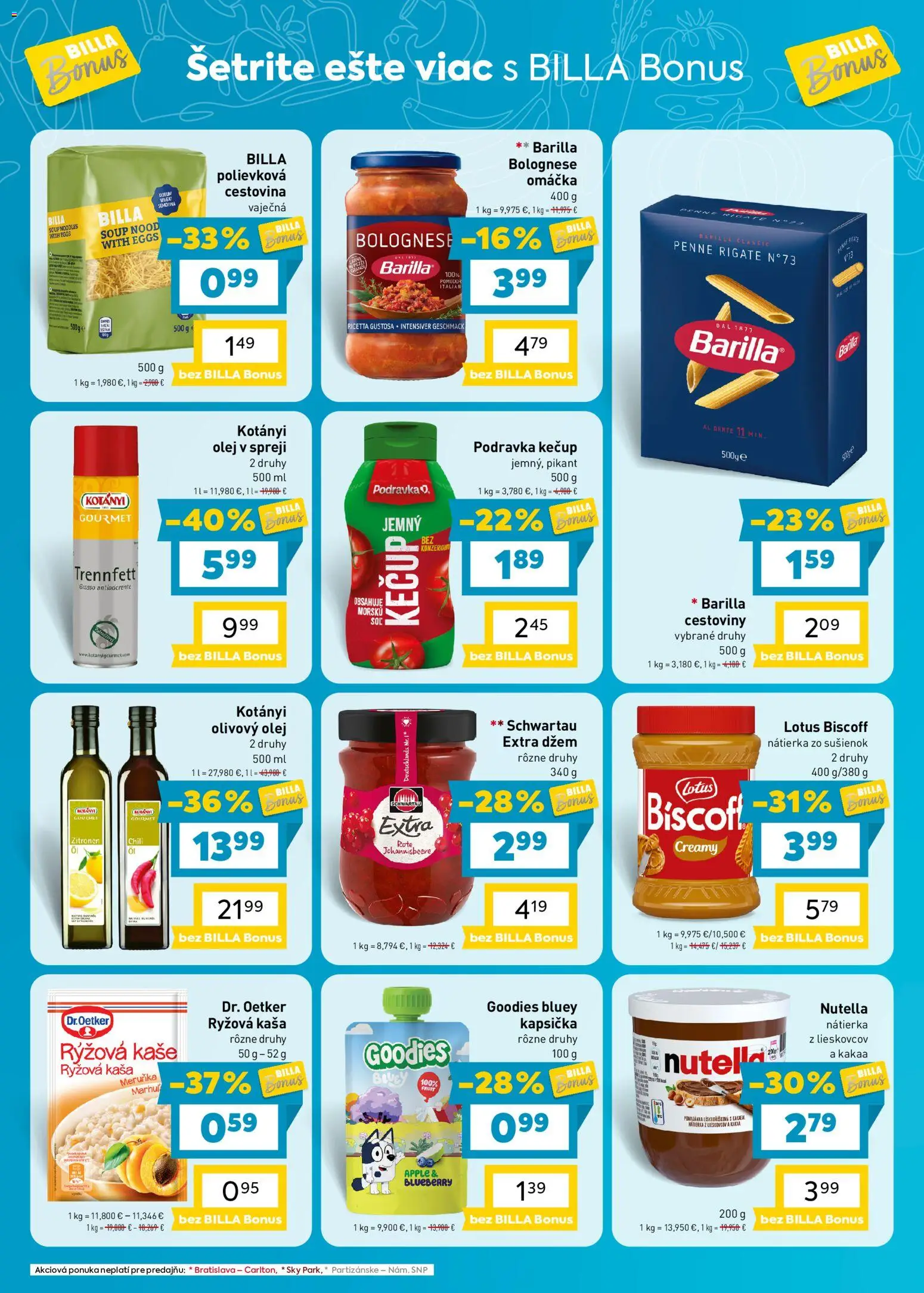 Nové Billa akcie – leták je platný od 28.10.2026 | Strana: 6 | Produkty: Cestoviny, Cestoviny Barilla, Omáčka, Nutella