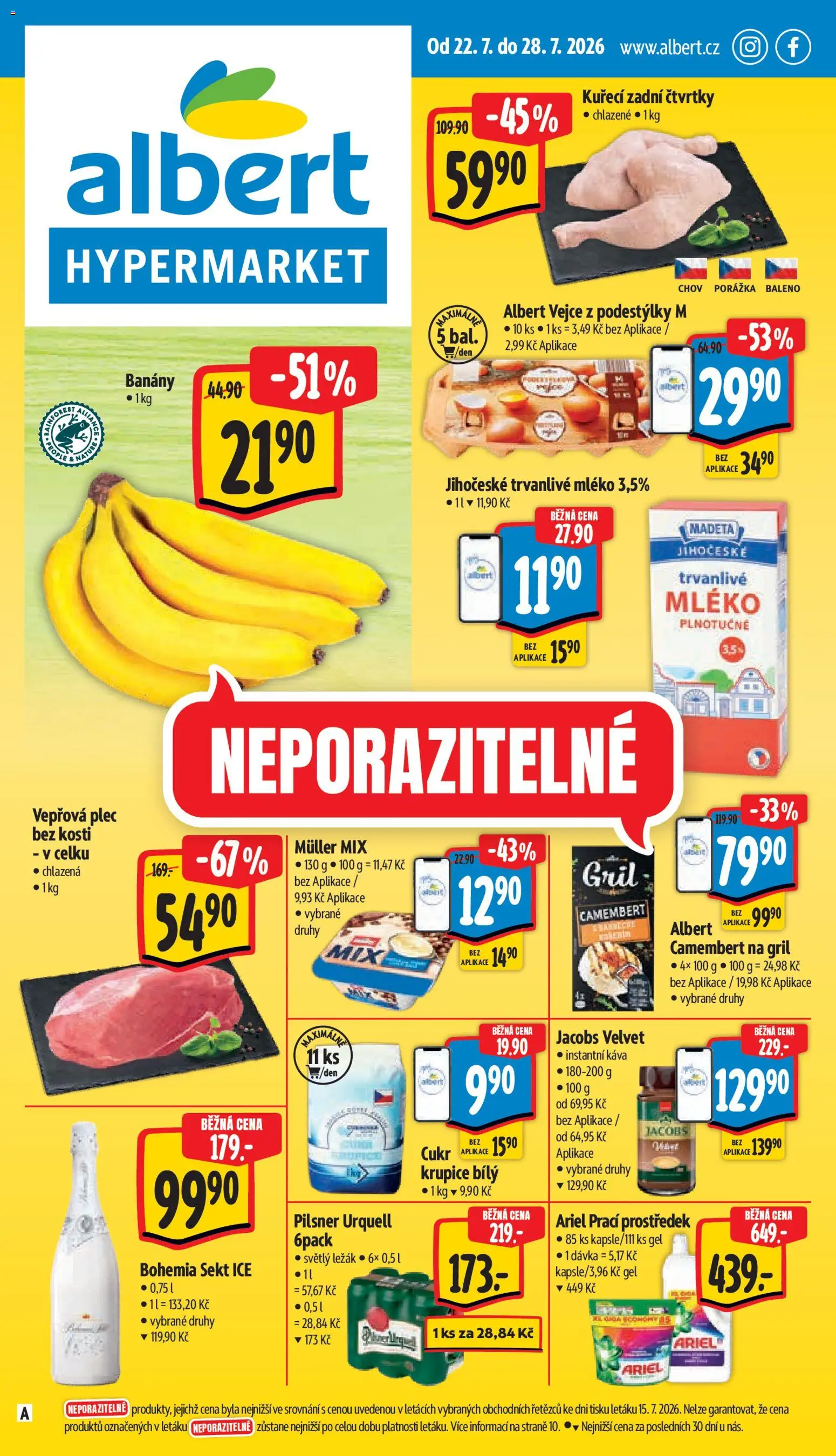 Albert leták - Hypermarket od 22.07.2026 | Strana: 1 | Produkty: Mléko, Cukr krupice, Krupice, Jacobs