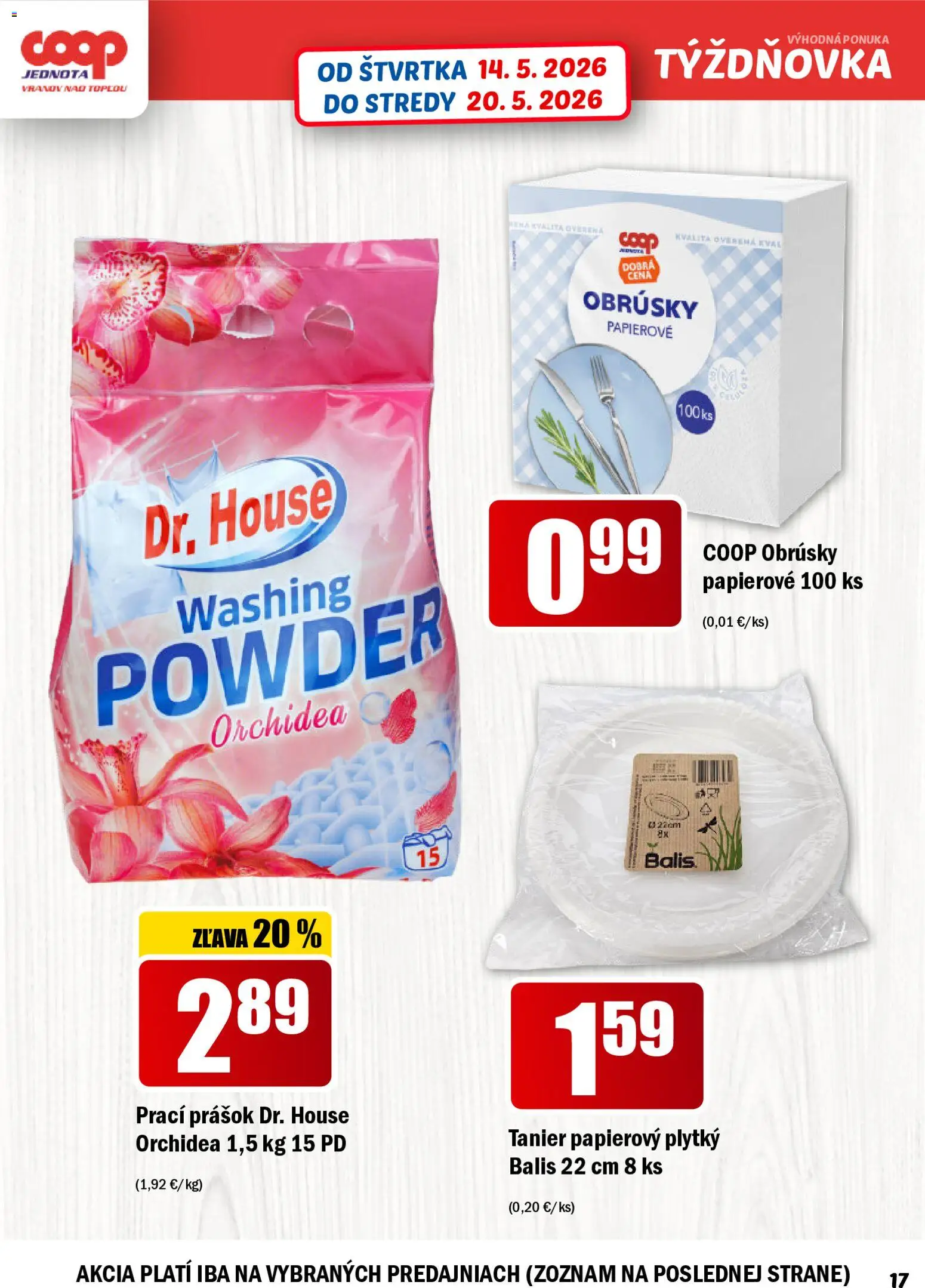 Nové COOP Jednota akcie – leták je platný od 14.05.2026 | Strana: 17 | Produkty: Prací prášok, Orchidea