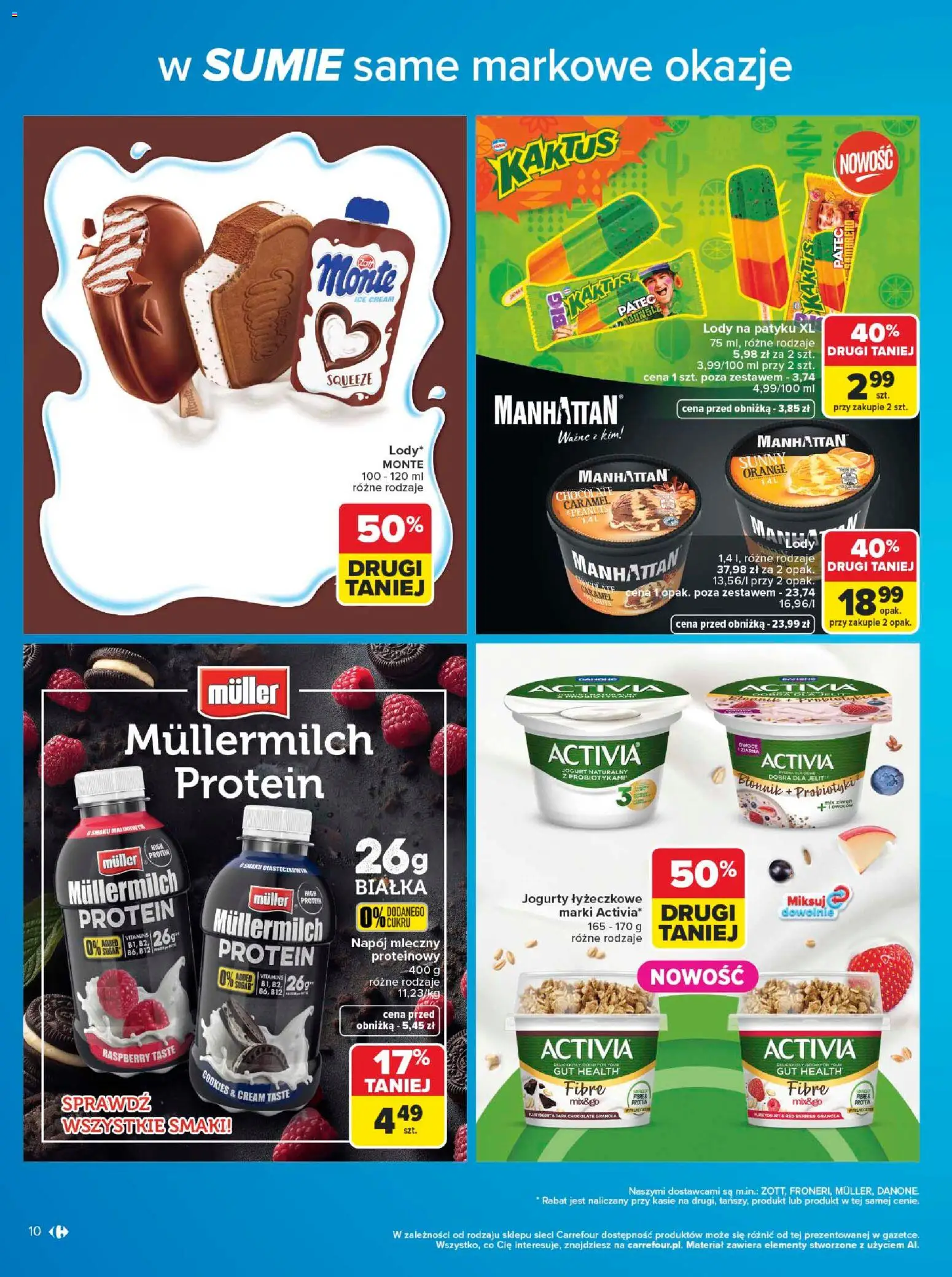 Carrefour gazetka - W sumie same markowe okazje od 08.06.2026 | Strona: 10 | Produkty: Granola, Lody na patyku, Jogurt, Lody