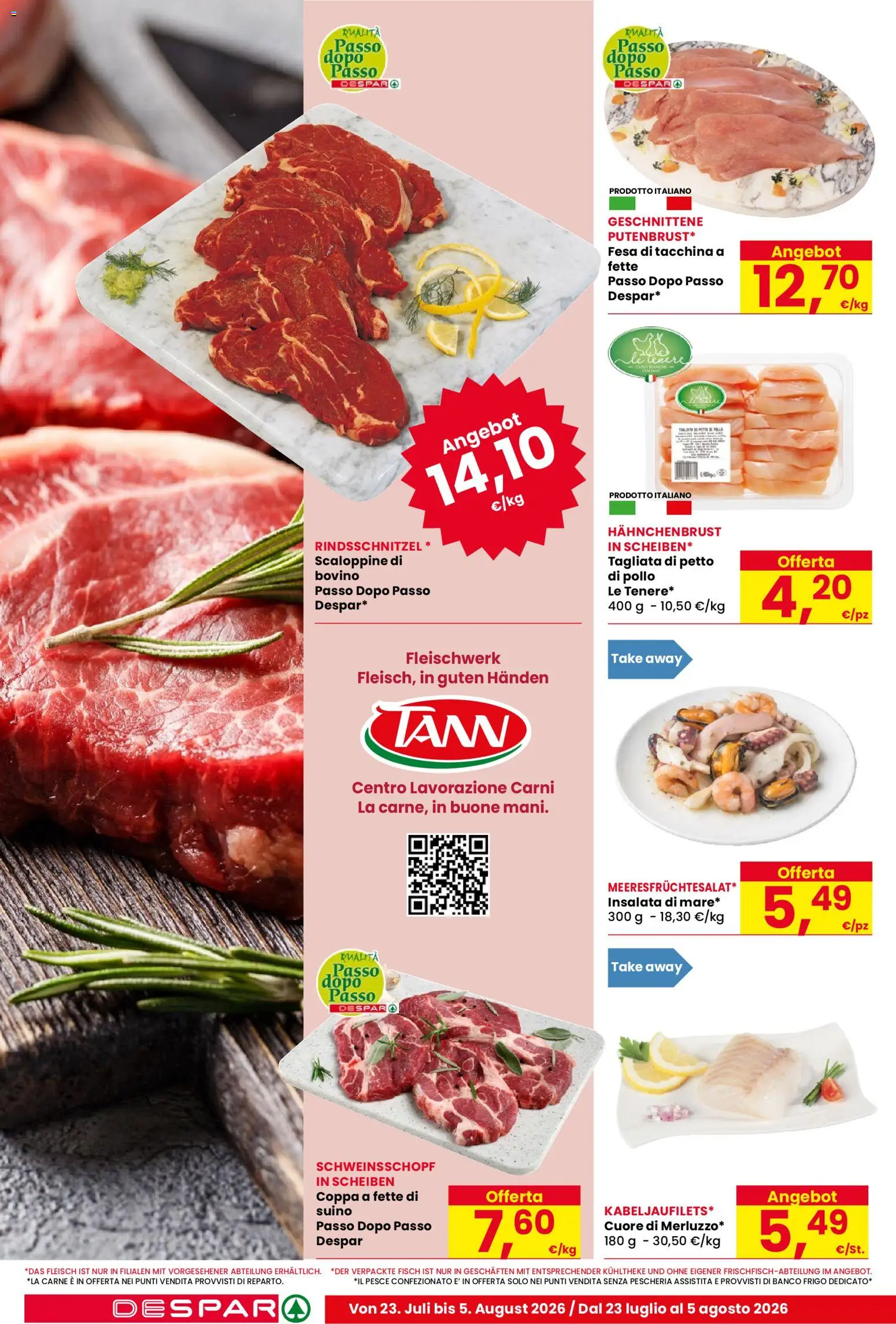 Volantino Despar del 23/07/2026 | Pagina: 4 | Prodotti: Bovino, Pollo, Pesce, Insalata