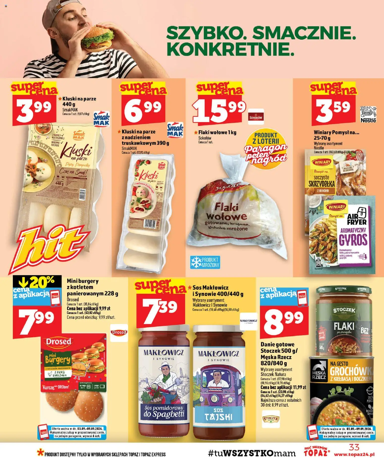 Topaz gazetka - MAZ od 03.09.2026 | Strona: 33 | Produkty: Piersi, Gyros, Kluski na parze, Sos