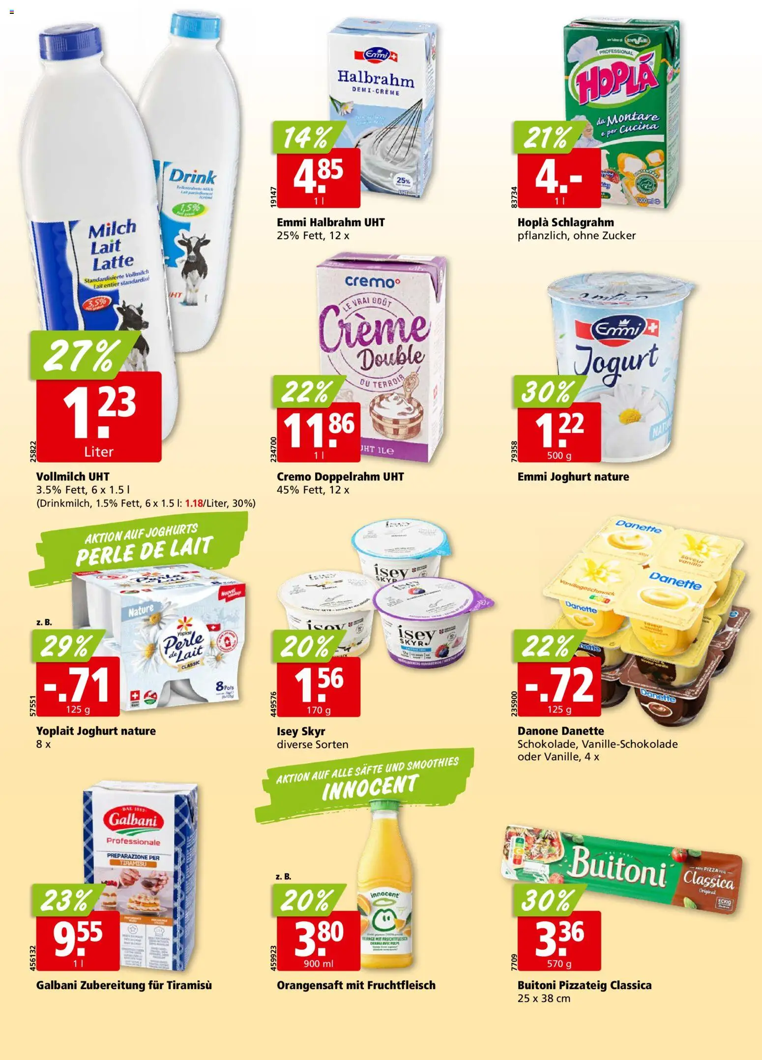 Aligro aktionen Chavannes, Matran, Genf, Sitten – gültig ab 20.04.2026 | Seite: 14 | Produkte: Schlagrahm, Milch, Pizza, Zucker