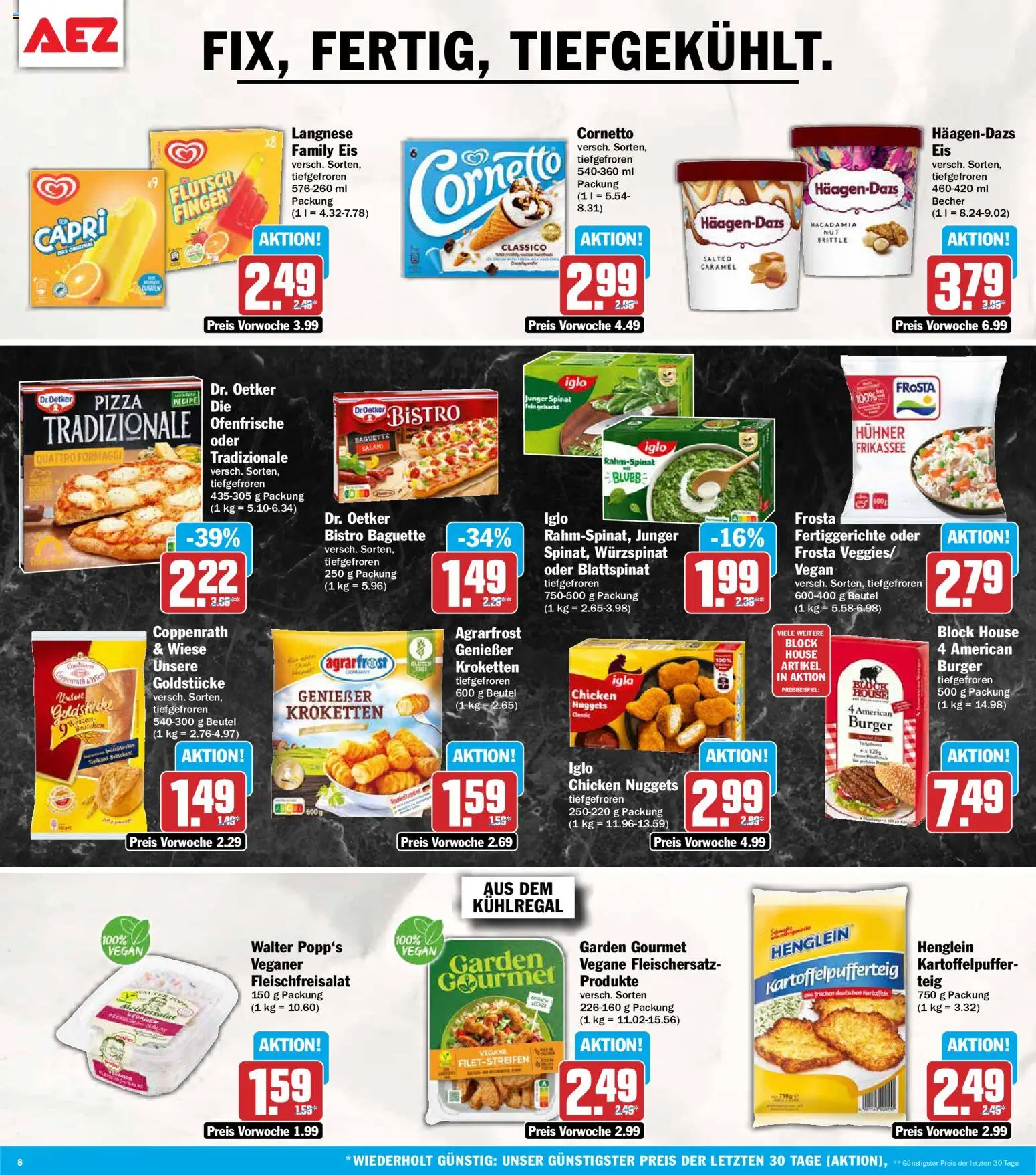 AEZ Prospekt – gültig ab 06.07.2026 | Seite: 8 | Produkte: Ofenfrische, Frosta, Pizza, Eis