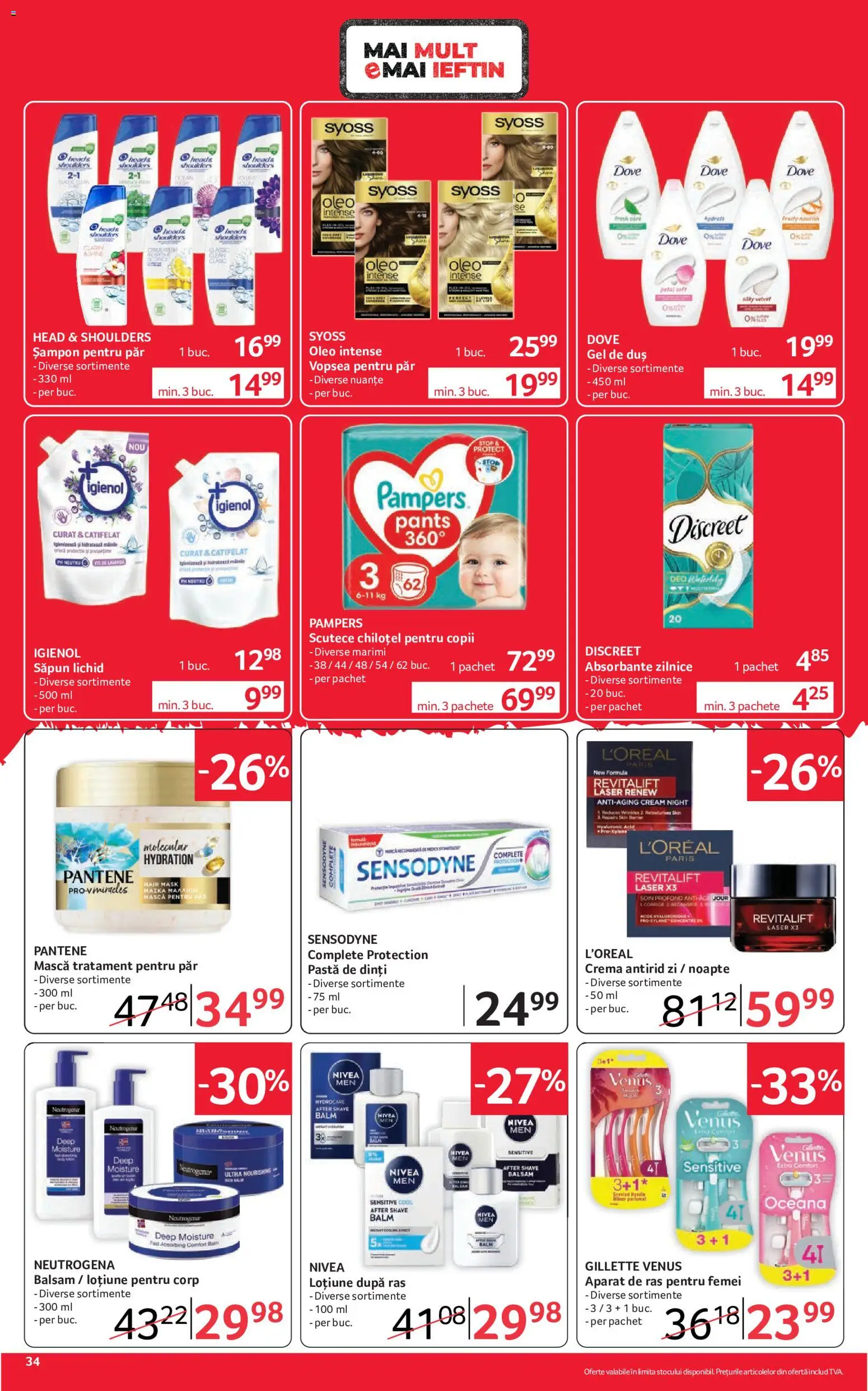 Noul catalog Selgros – valabil de la 02.10.2026 | Pagină: 34 | Produse: Balsam, Gel de duș, Pastă de dinți, Absorbante
