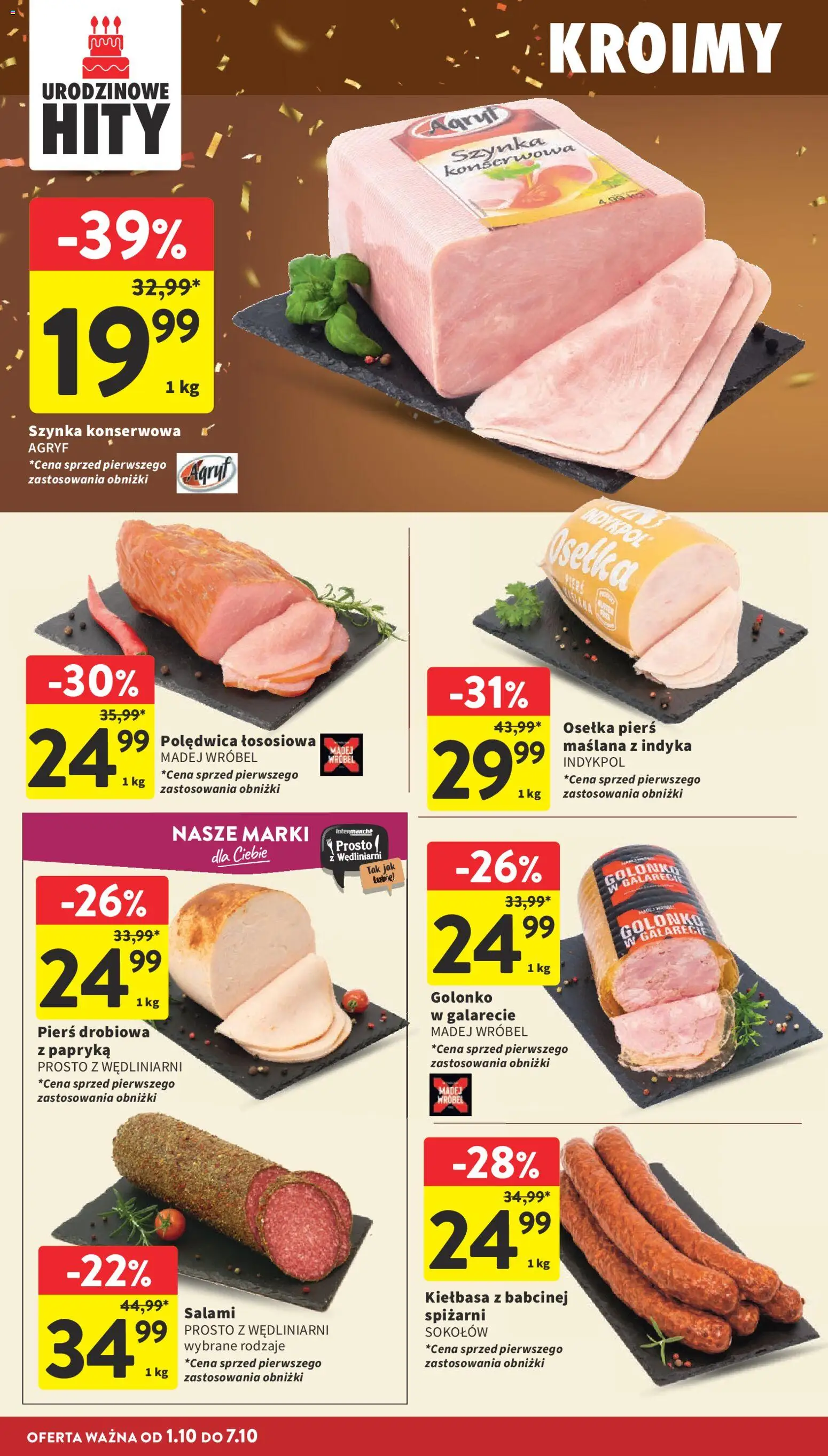 Intermarche gazetka od 01.10.2026 | Strona: 18 | Produkty: Kiełbasa, Szynka konserwowa, Szynka, Salami