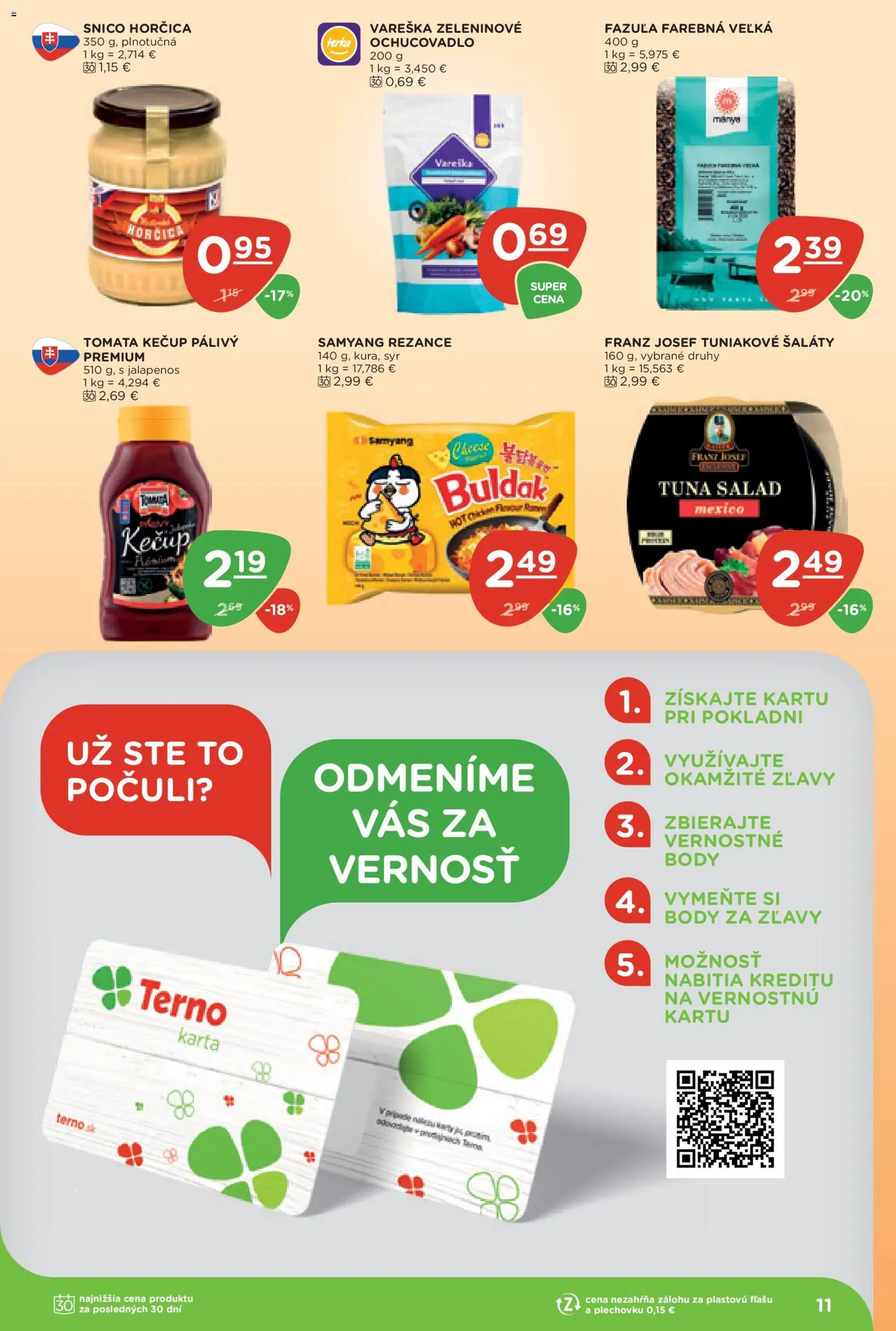 Nové Terno akcie – leták je platný od 10.09.2026 | Strana: 11 | Produkty: Syr, Rezance, Kečup, Horčica