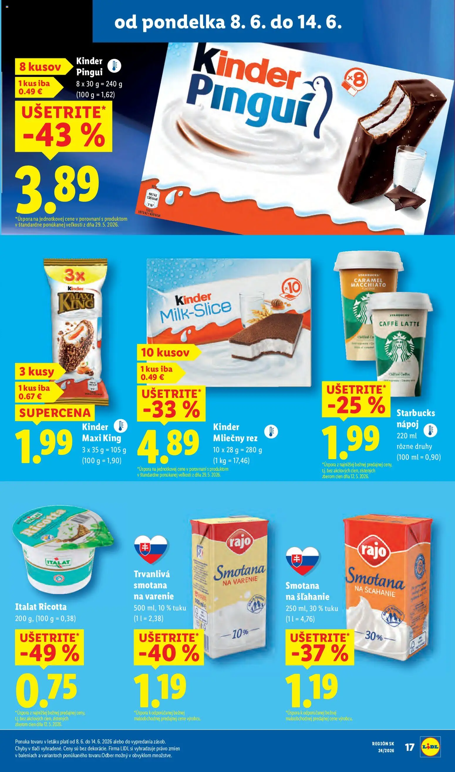 Nové Lidl akcie – leták je platný od 08.06.2026 | Strana: 27 | Produkty: Smotana, Kinder, Smotana na šľahanie