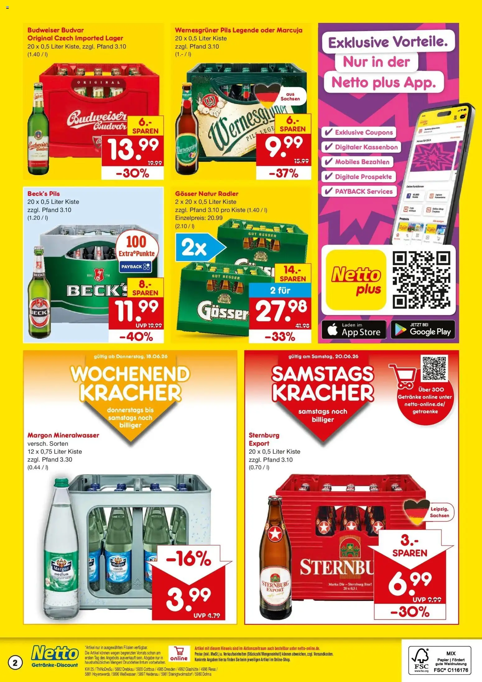 Netto Marken-Discount Prospekt Hoyerswerda – gültig ab 15.06.2026 | Seite: 2 | Produkte: Bier, Wernesgruner, Mineralwasser, Budweiser