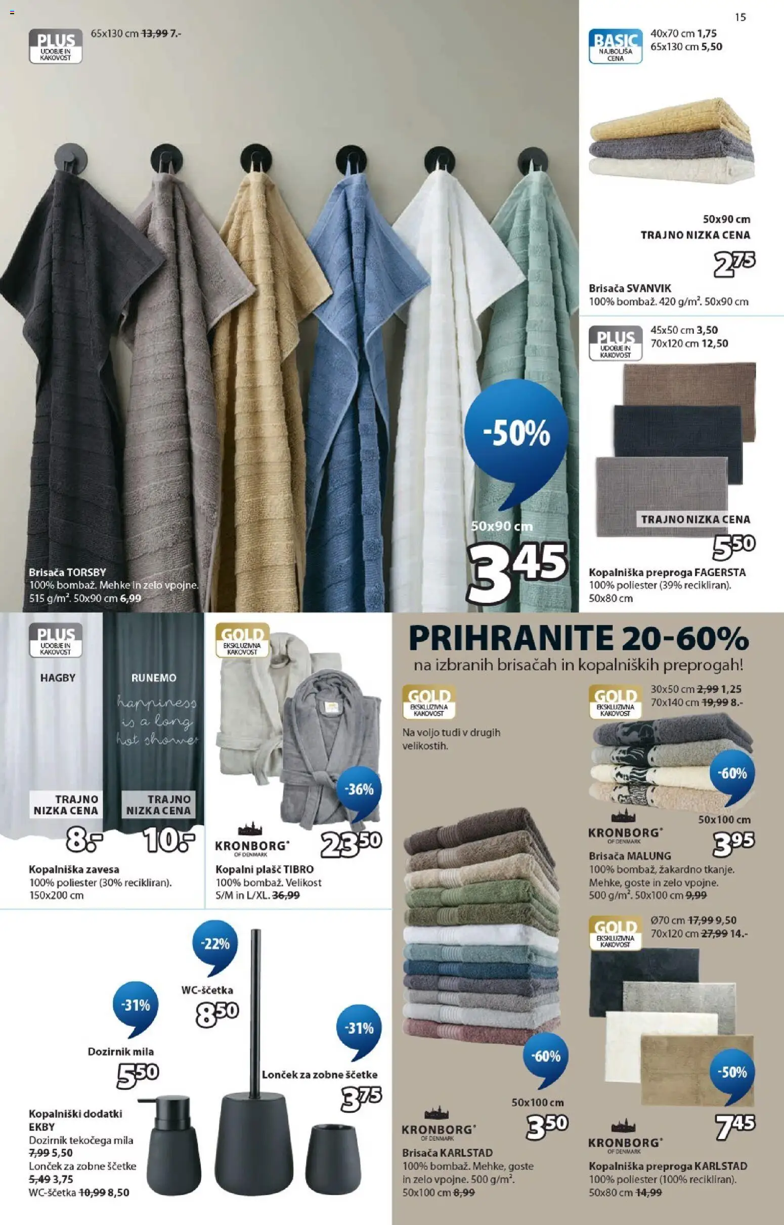 Novi JYSK katalog ponudbe – veljaven od 30.09.2026 | Stran: 15 | Izdelki: Kopalniška zavesa, Brisača, Kopalniški dodatki, Plasc