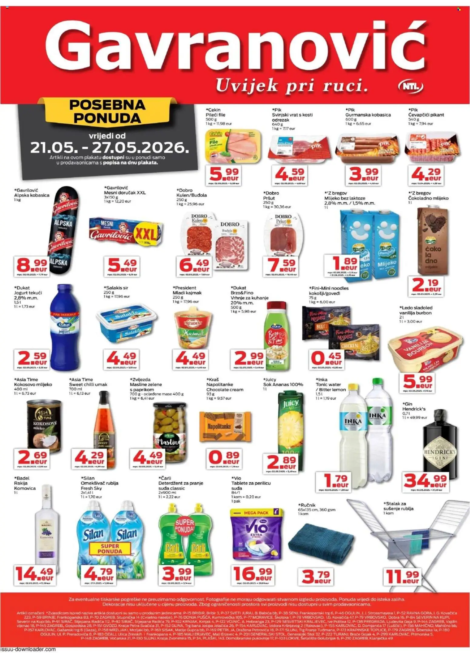 Gavranović katalog | vrijedi od 21.05.2026 | Stranica: 1 | Proizvodi: Vrhnje za kuhanje, Sok, Mesni doručak, Rakija