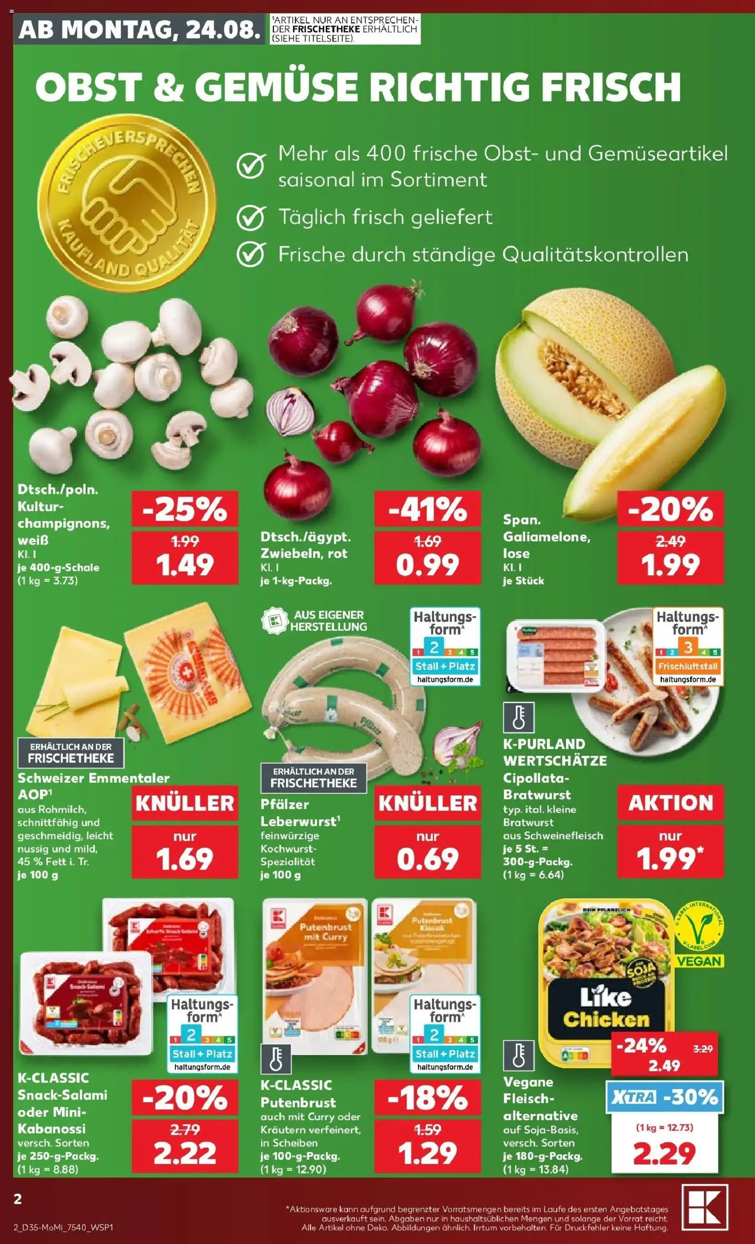 Prospekt Kaufland ab 24.08.2026 » Angebote Online zum Blättern | Seite: 2 | Produkte: Putenbrust, Bratwurst, Gemüse, Obst