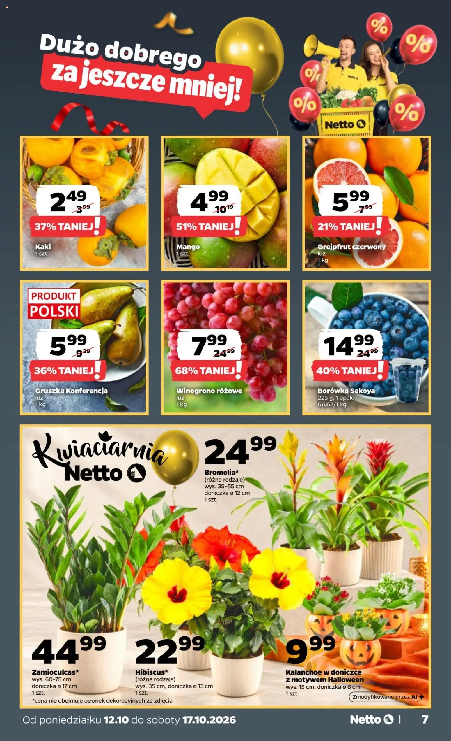 Netto gazetka od poniedziałku od 12.10.2026 | Strona: 7 | Produkty: Mango, Winogrono, Doniczka, Kalanchoe