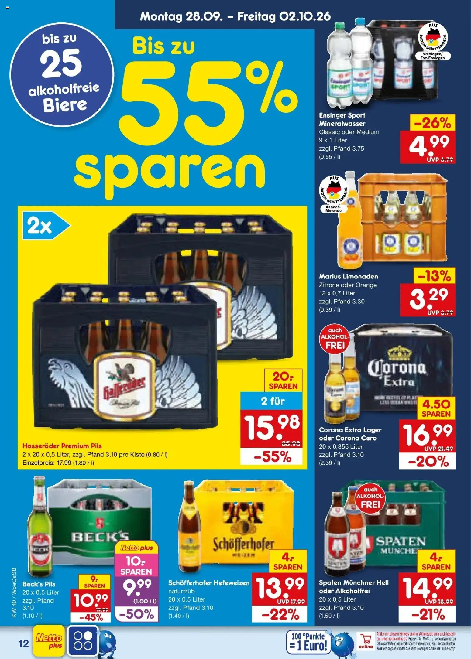 Netto Marken-Discount Prospekt Gemmingen – gültig ab 28.09.2026 | Seite: 18 | Produkte: Pils, Mineralwasser, Alkohol, Hasseröder