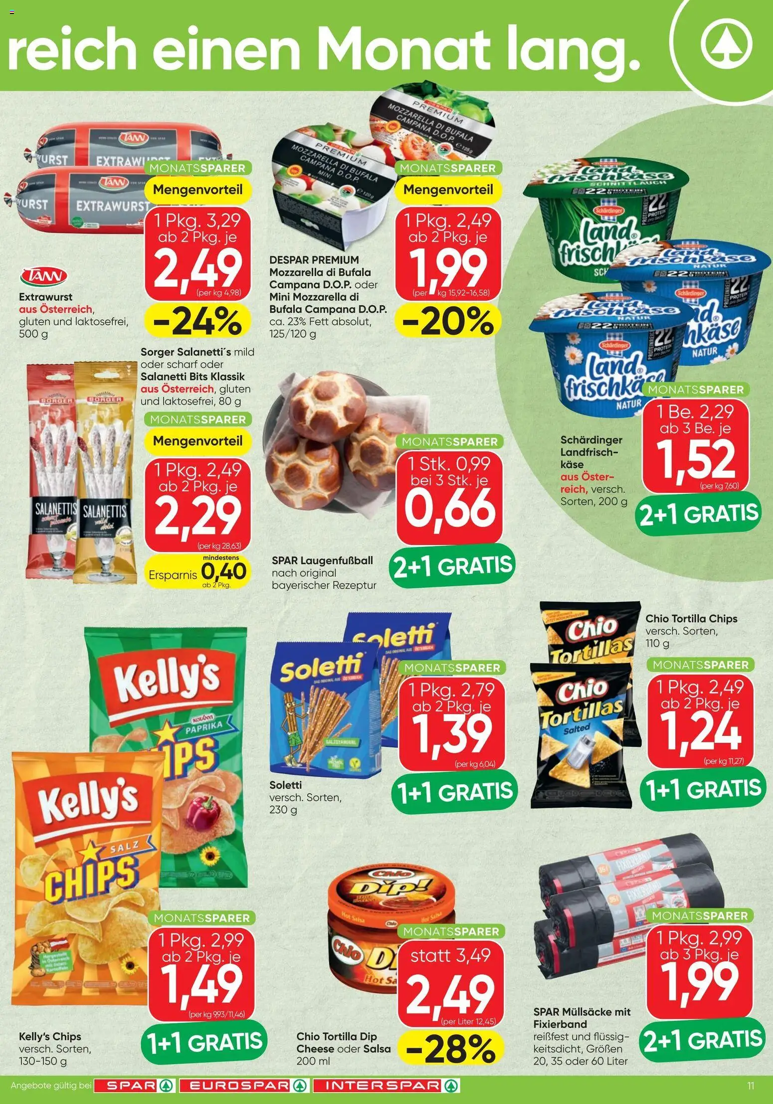Spar - Flugblatt gültig ab 11.06.2026 | Seite: 11 | Produkte: Chips, Salz, Wurst, Käse
