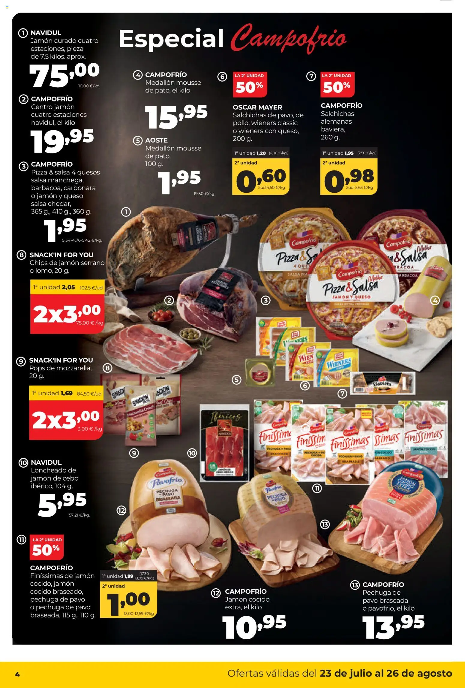 Alimerka folleto Asturias │ válido desde el 23/07/2026 | Página: 4 | Productos: Mousse, Jamón cocido, Pizza, Loncheado