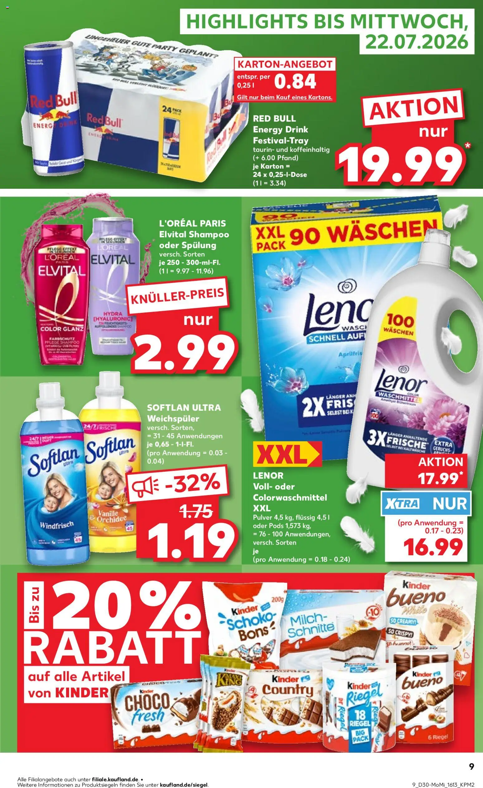 Kaufland Prospekt Hannover – gültig ab 20.07.2026 | Seite: 9 | Produkte: Orchidee, Kinder bueno, Spülung, Weichspüler