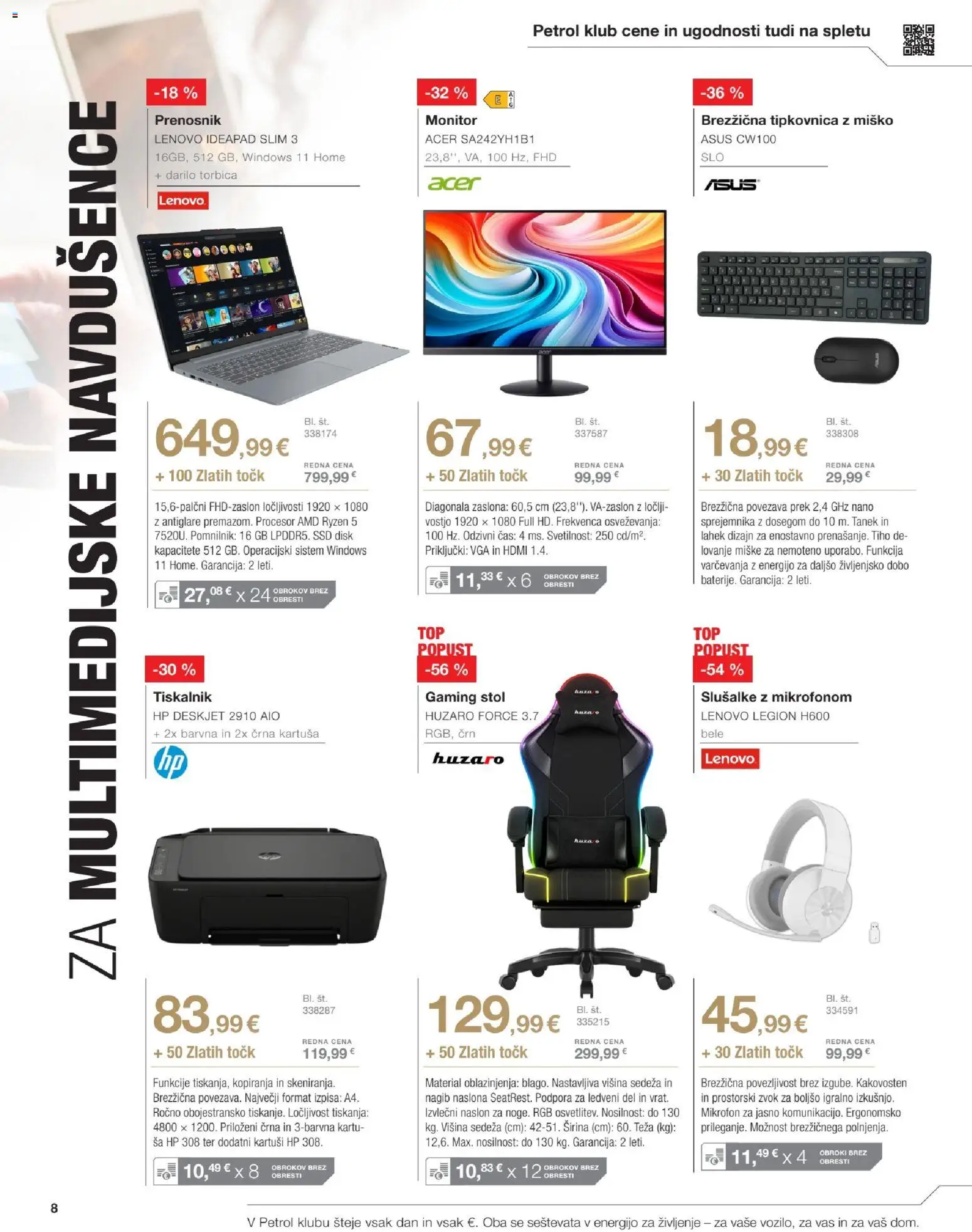 Novi Petrol katalog ponudbe – veljaven od 01.06.2026 | Stran: 8 | Izdelki: Monitor, Disk, Teza, Stol