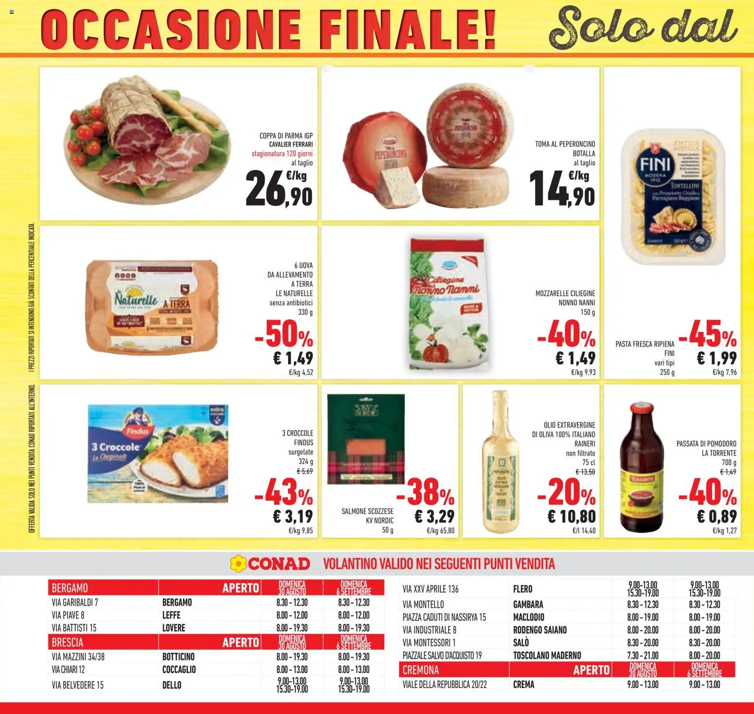 Volantino Conad del 26/08/2026 | Pagina: 38 | Prodotti: Mozzarella, Pomodoro, Olive, Peperoncino