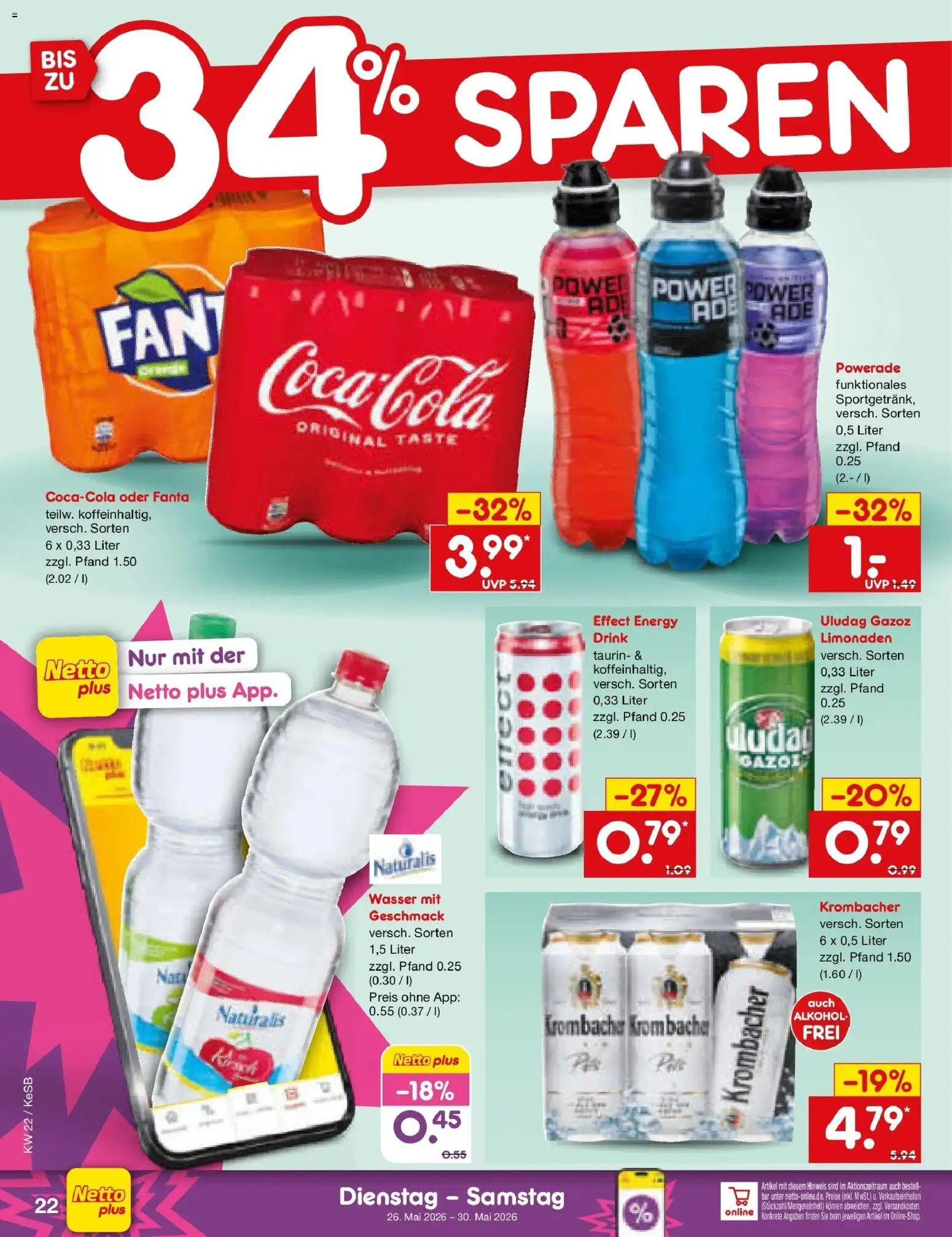 Netto Marken-Discount Prospekt Bonn – gültig ab 26.05.2026 | Seite: 28 | Produkte: Energy, Wasser, Powerade, Krombacher
