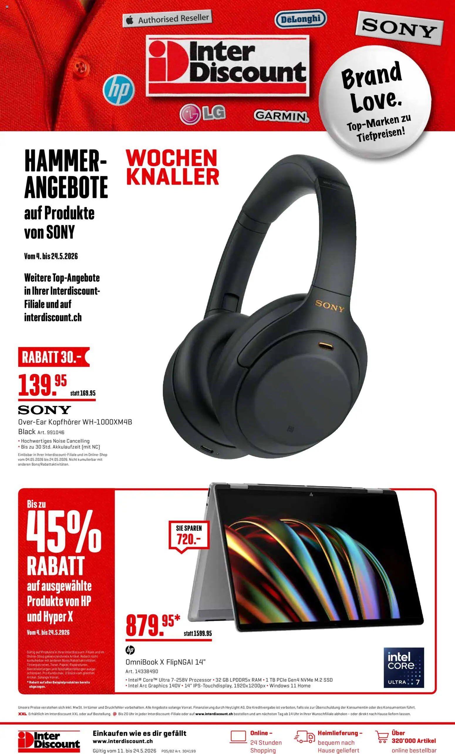 Interdiscount aktionen Wochen Knaller – gültig ab 11.05.2026 | Seite: 1 | Produkte: Uhr, Kopfhörer, HP, Sony