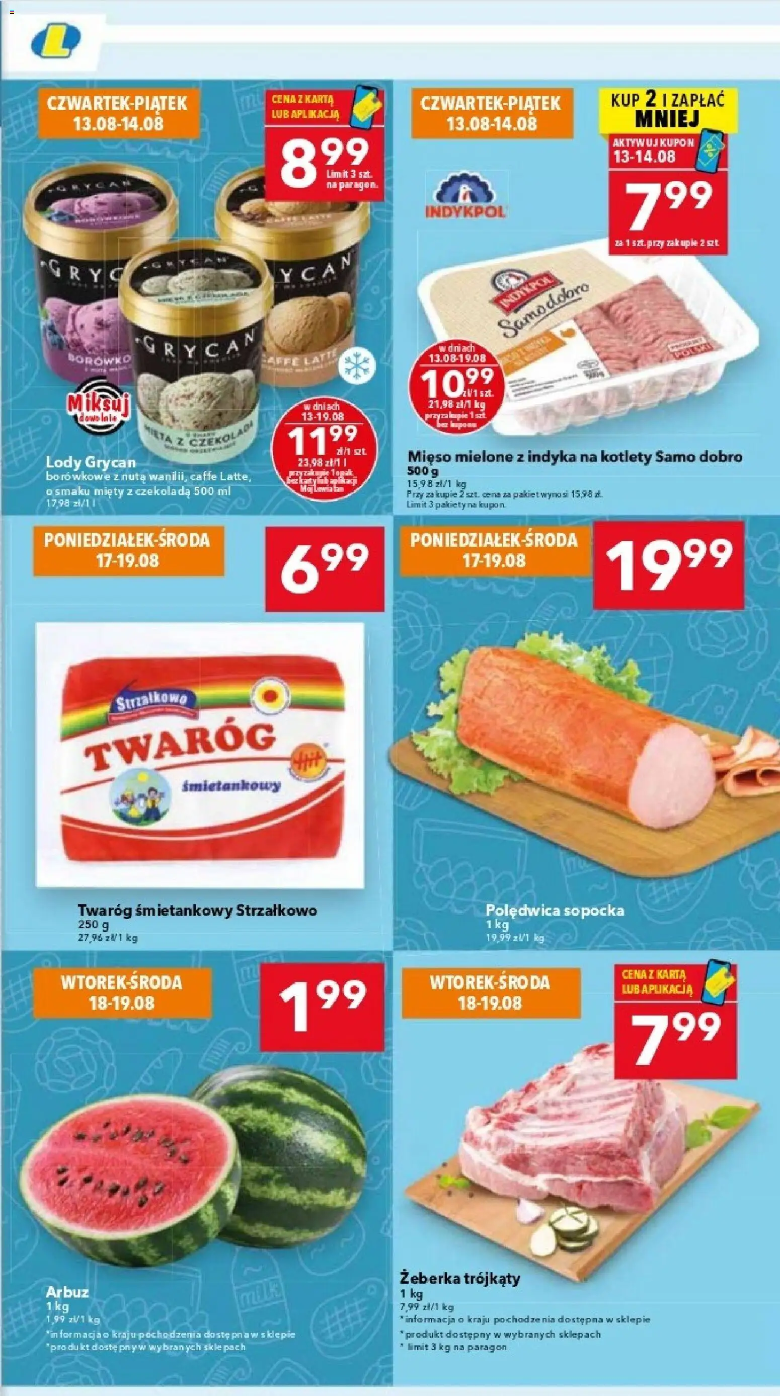 Lewiatan gazetka - Warszawa od 13.08.2026 | Strona: 3 | Produkty: Arbuz, Żeberka, Twaróg, Lody